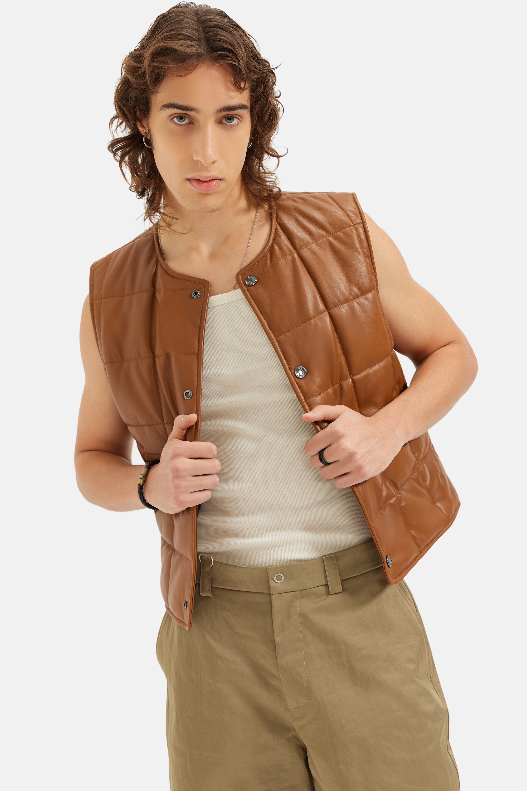 Vito - Quilted Leather Vest - Whisky