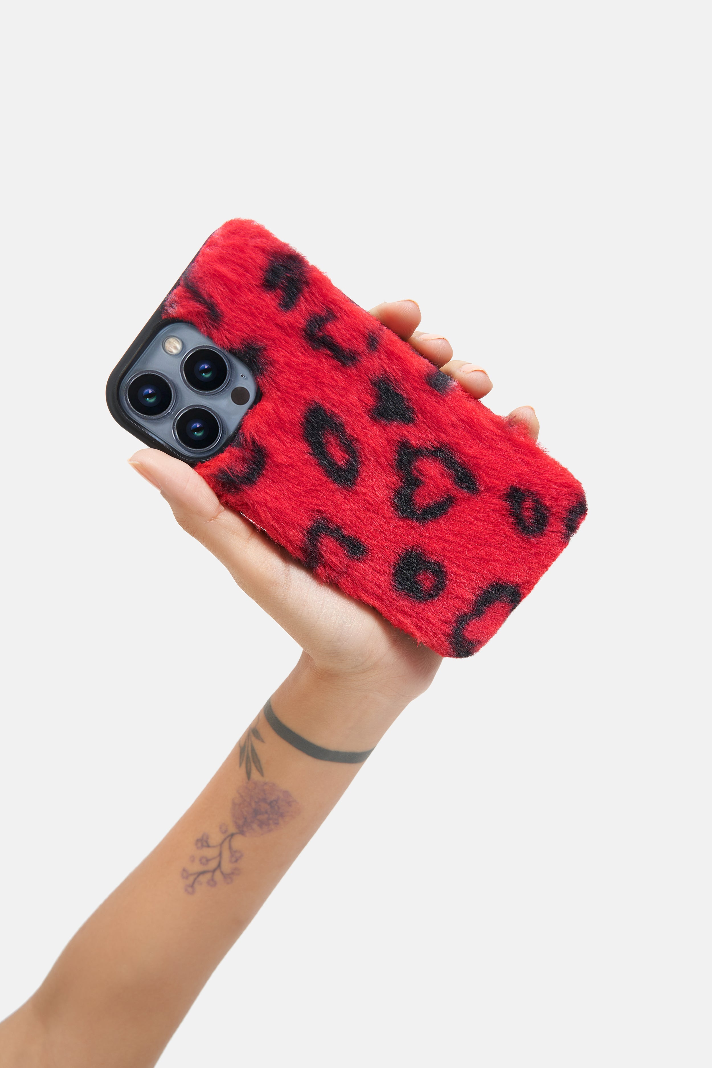 iPhone Printed Fur Case - Bright Red