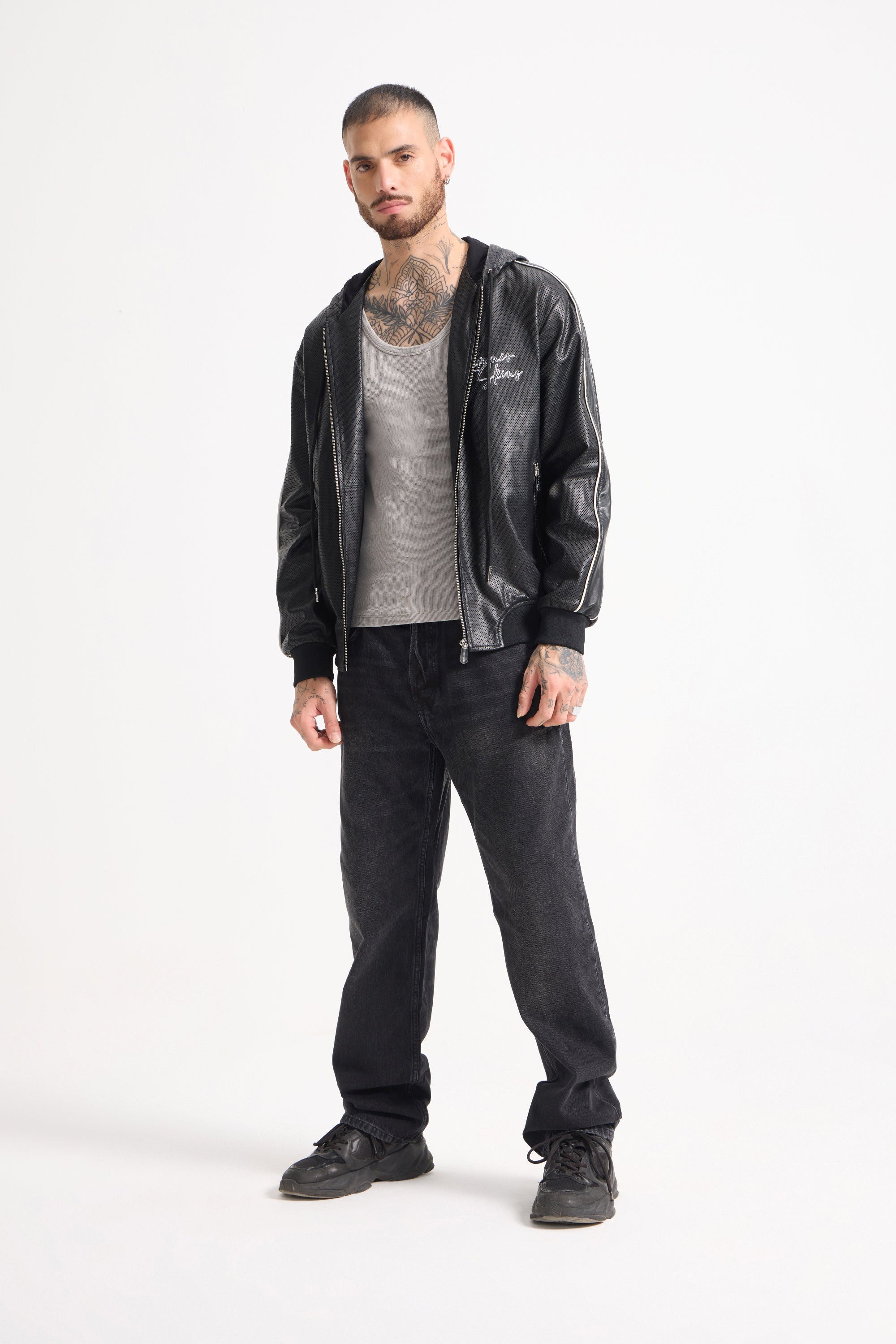 Andre - Unisex Mesh Leather Zip Jacket