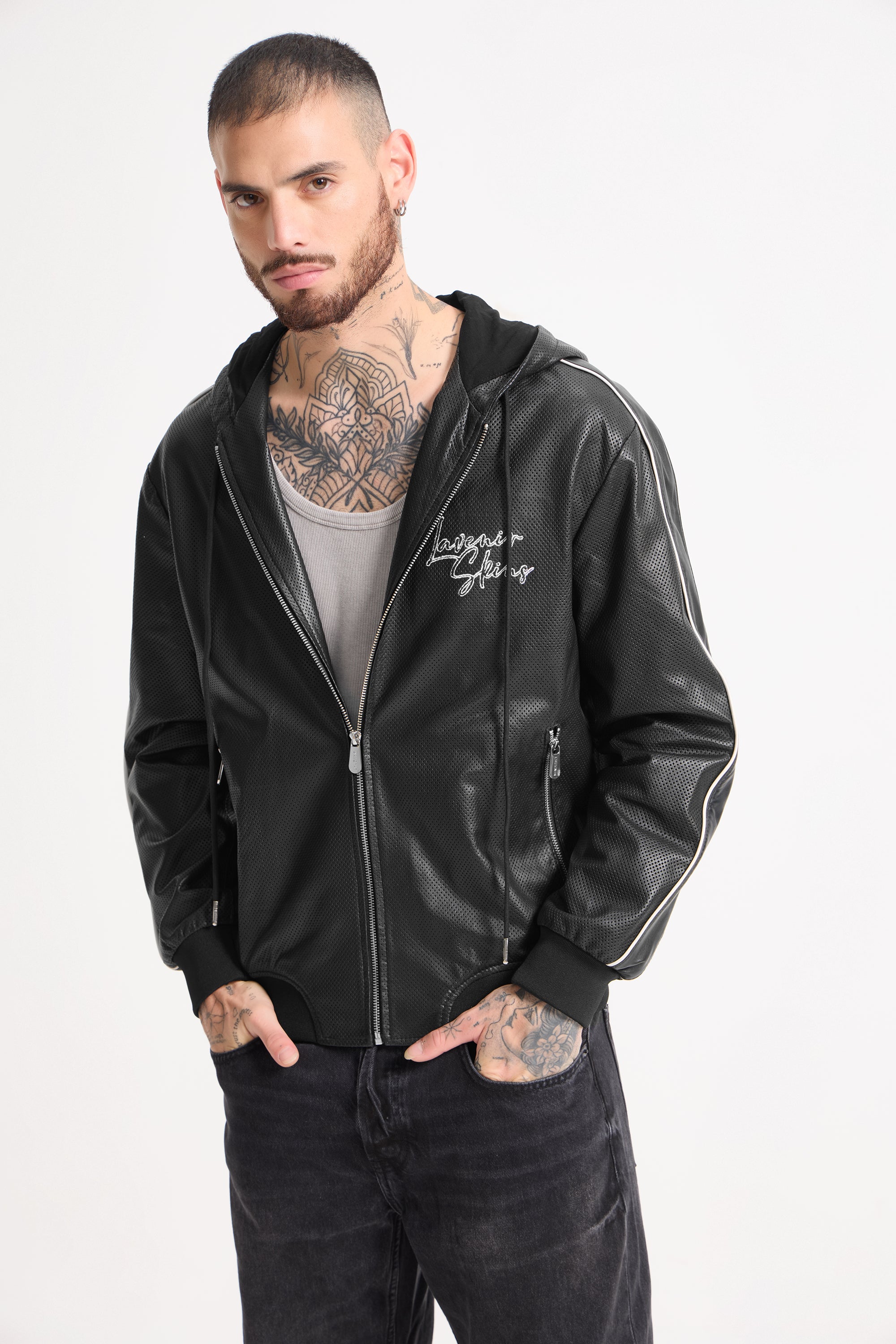 Andre - Unisex Mesh Leather Zip Jacket