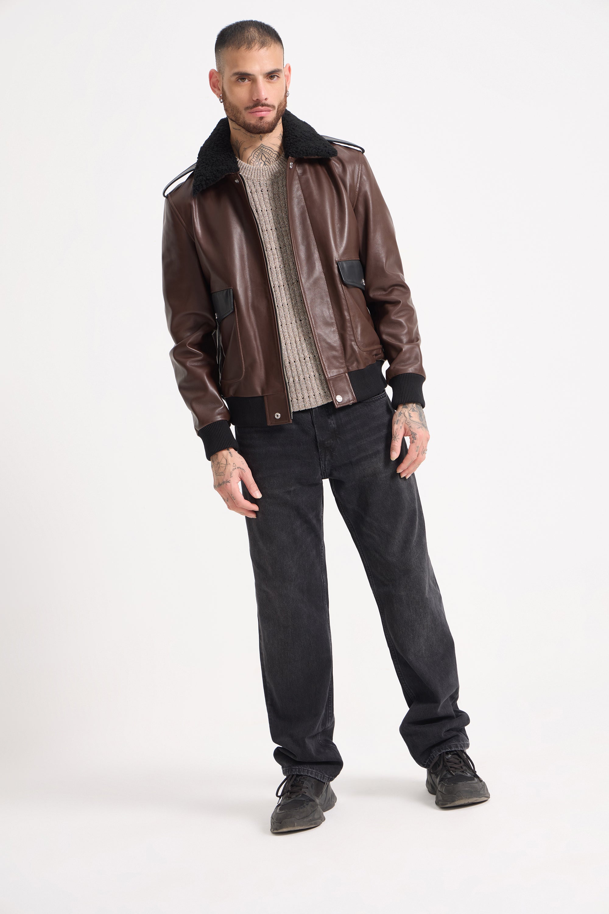 Raphaël - Avaitor Leather Jacket with Fur Collar