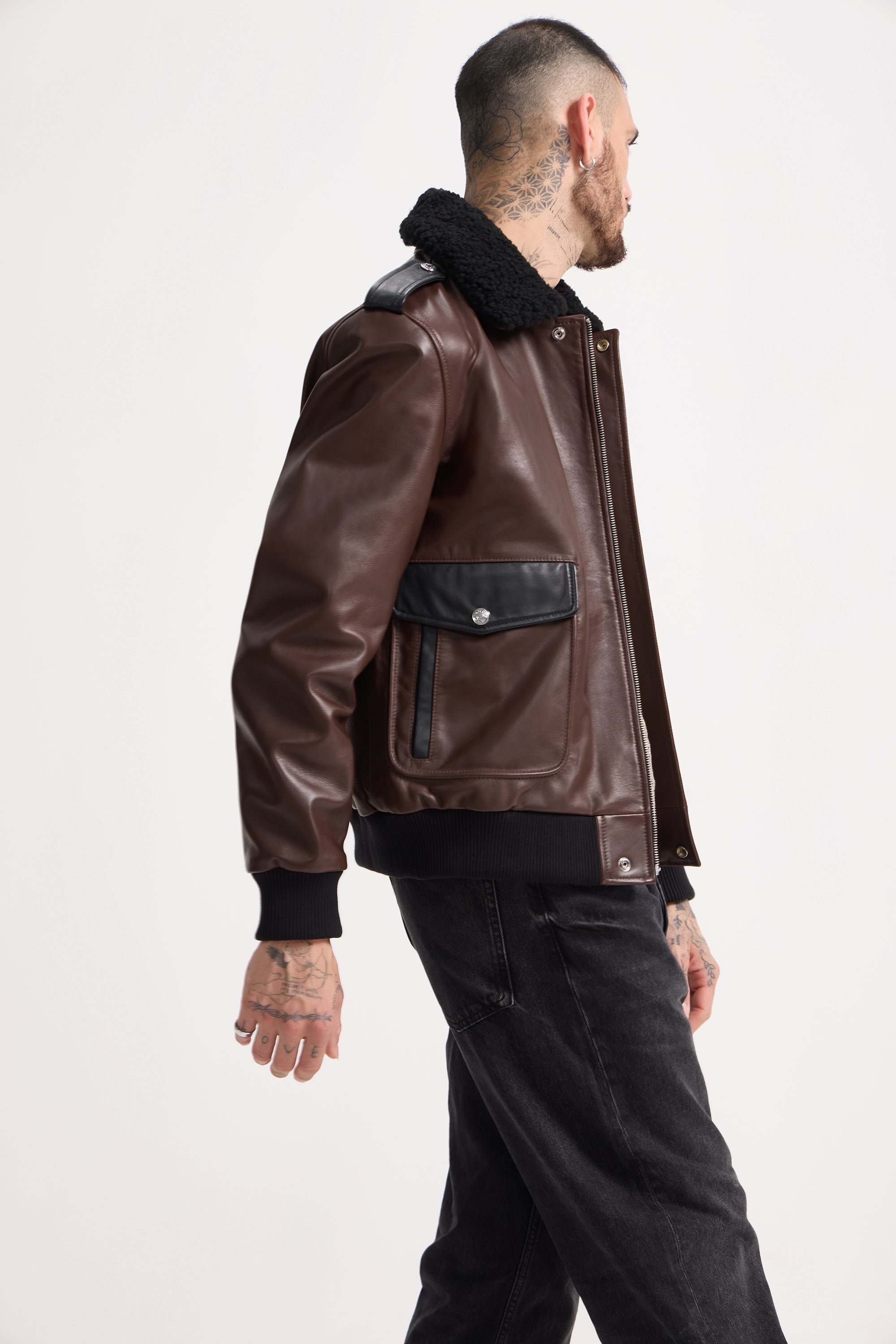 Raphaël - Avaitor Leather Jacket with Fur Collar