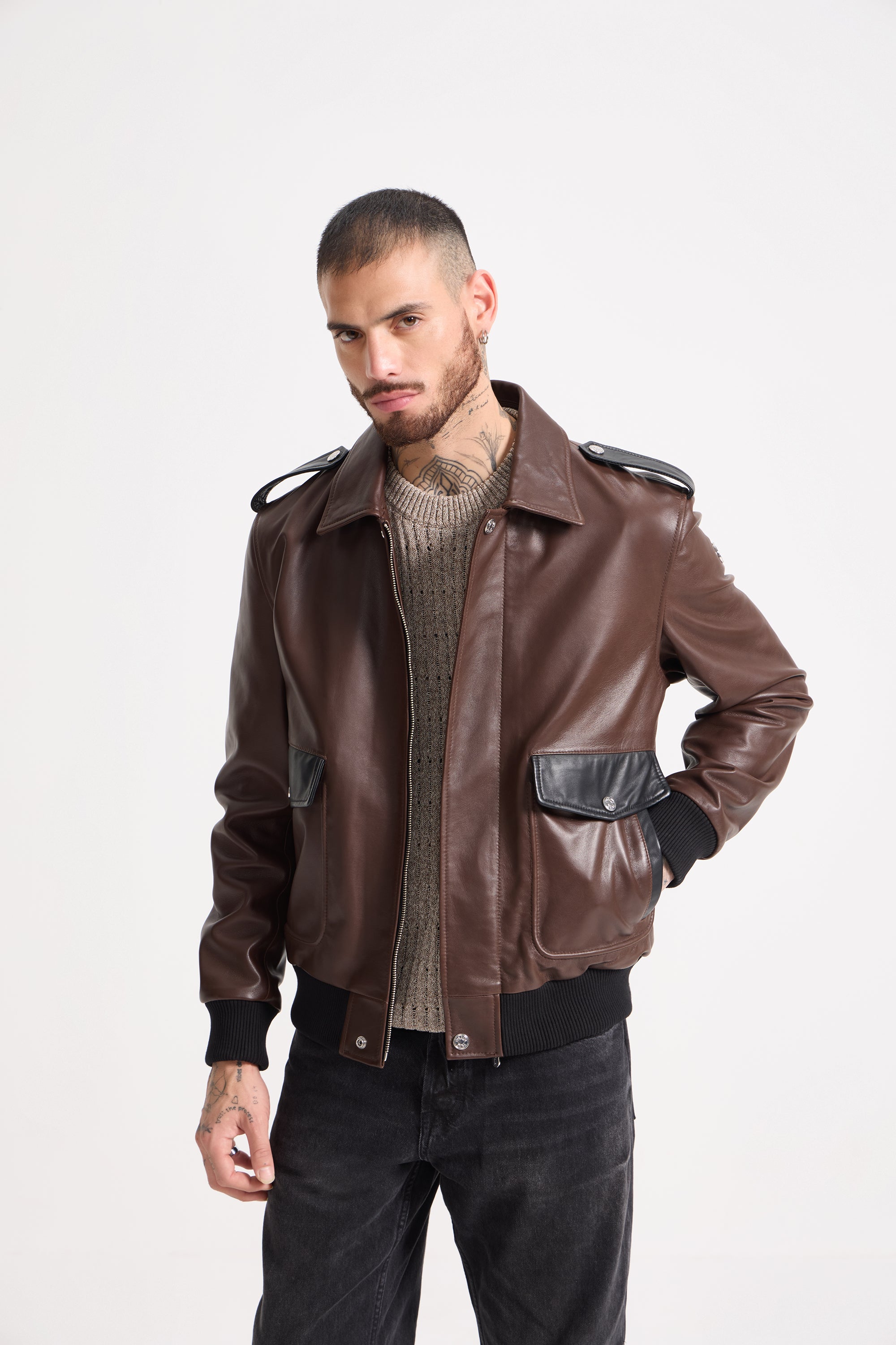 Raphaël - Avaitor Leather Jacket with Fur Collar