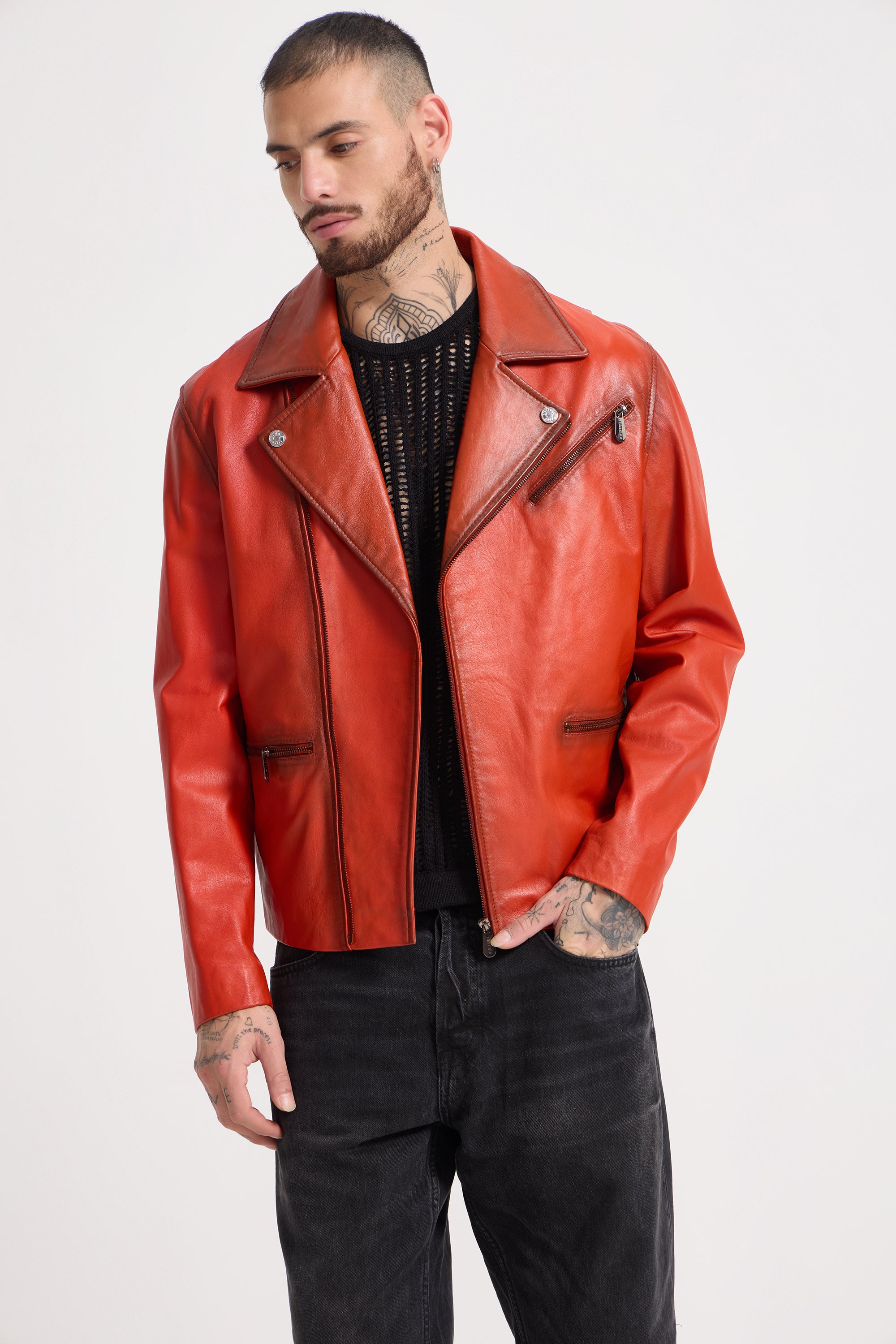 Burn - Leather Patina Effect Jacket