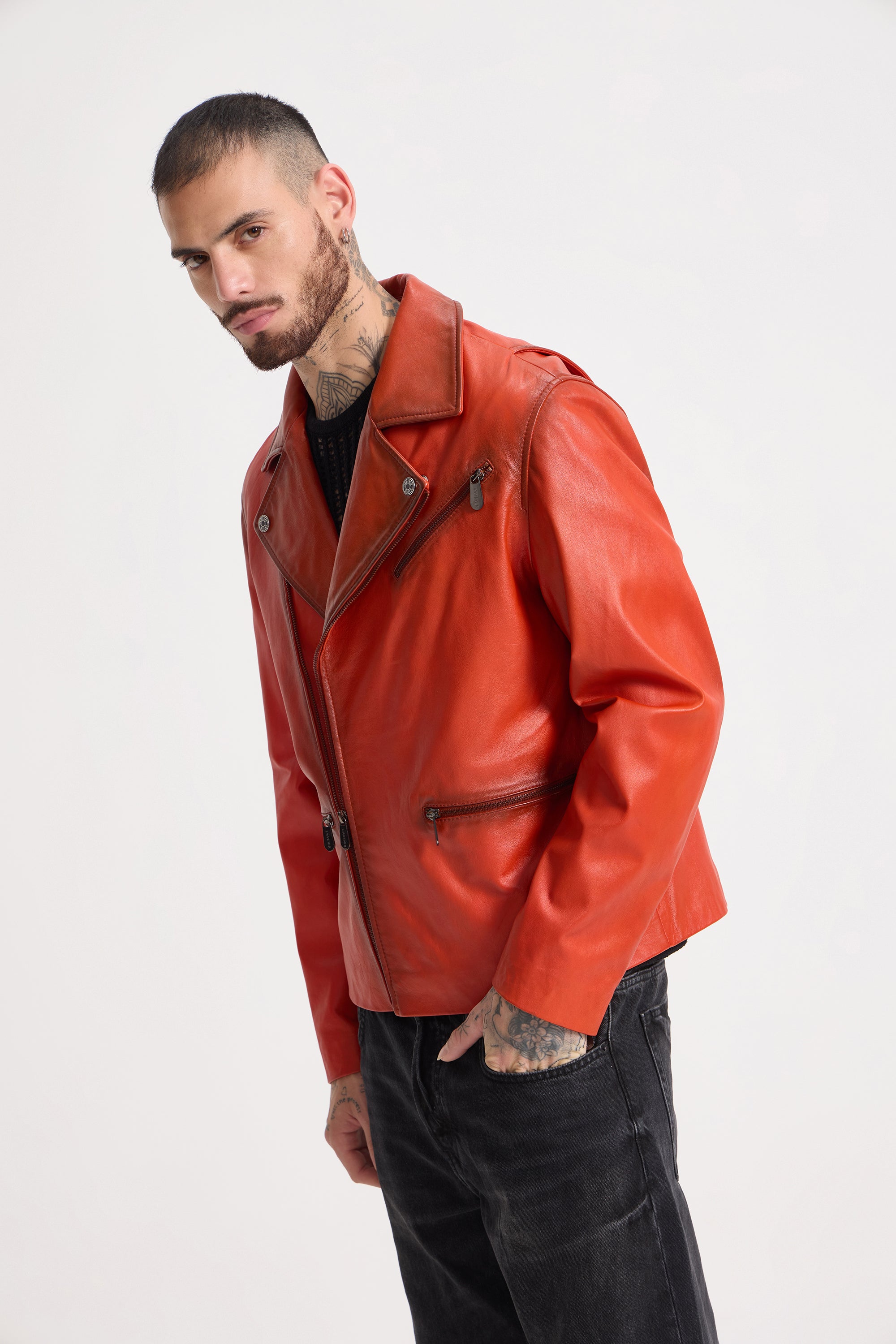 Burn - Leather Patina Effect Jacket