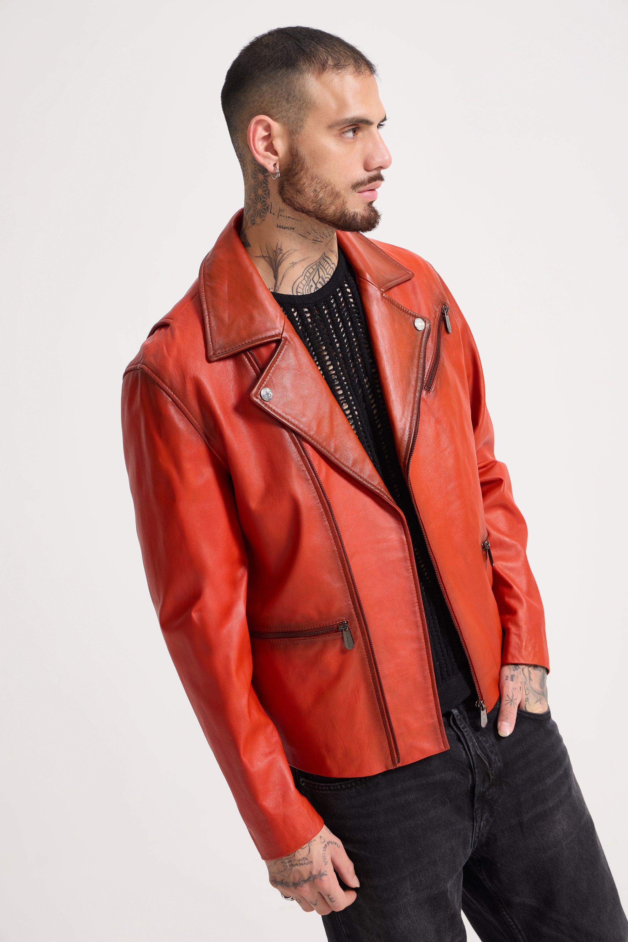 Burn - Leather Patina Effect Jacket