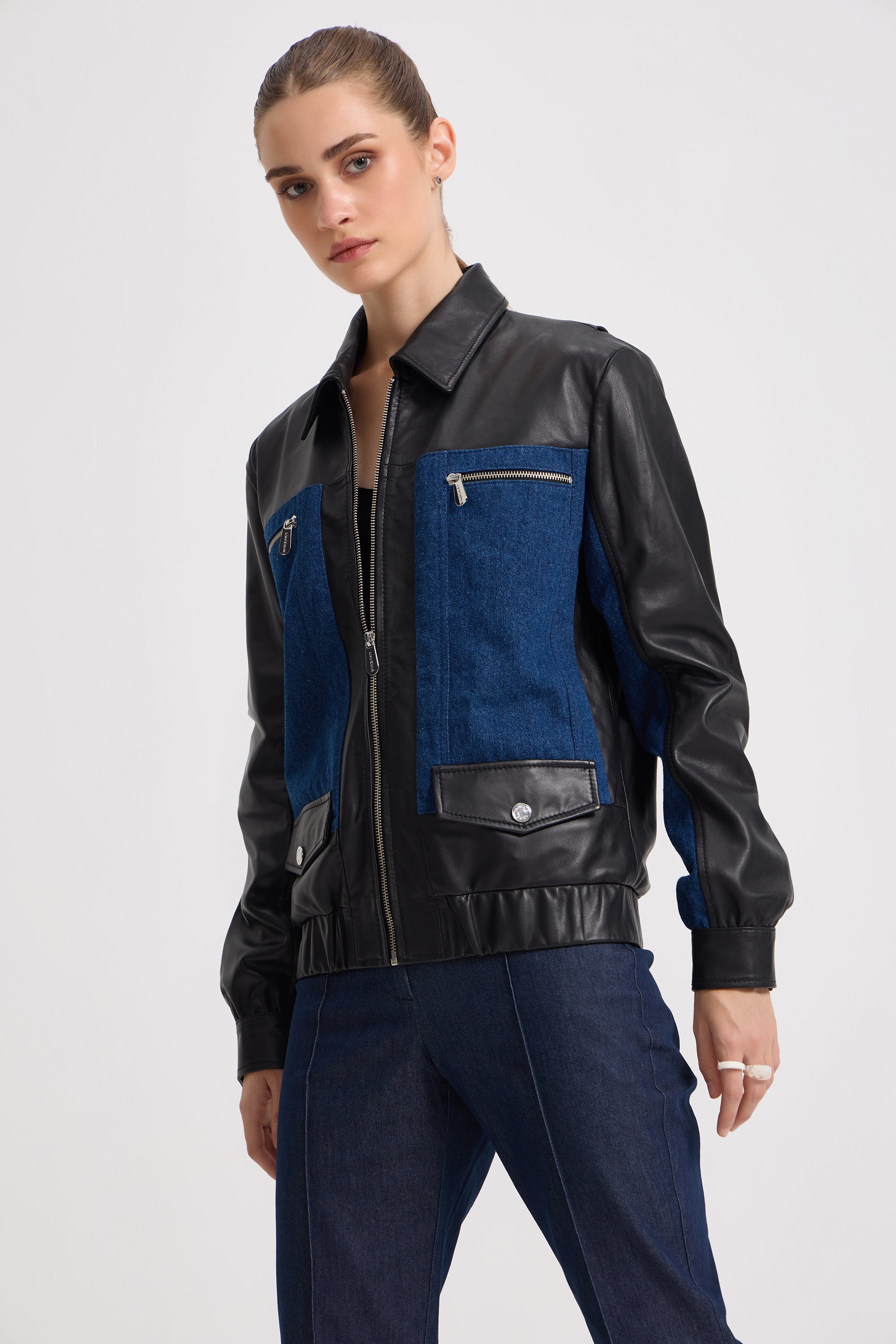 Denis - Unisex Leather X Denim Jacket