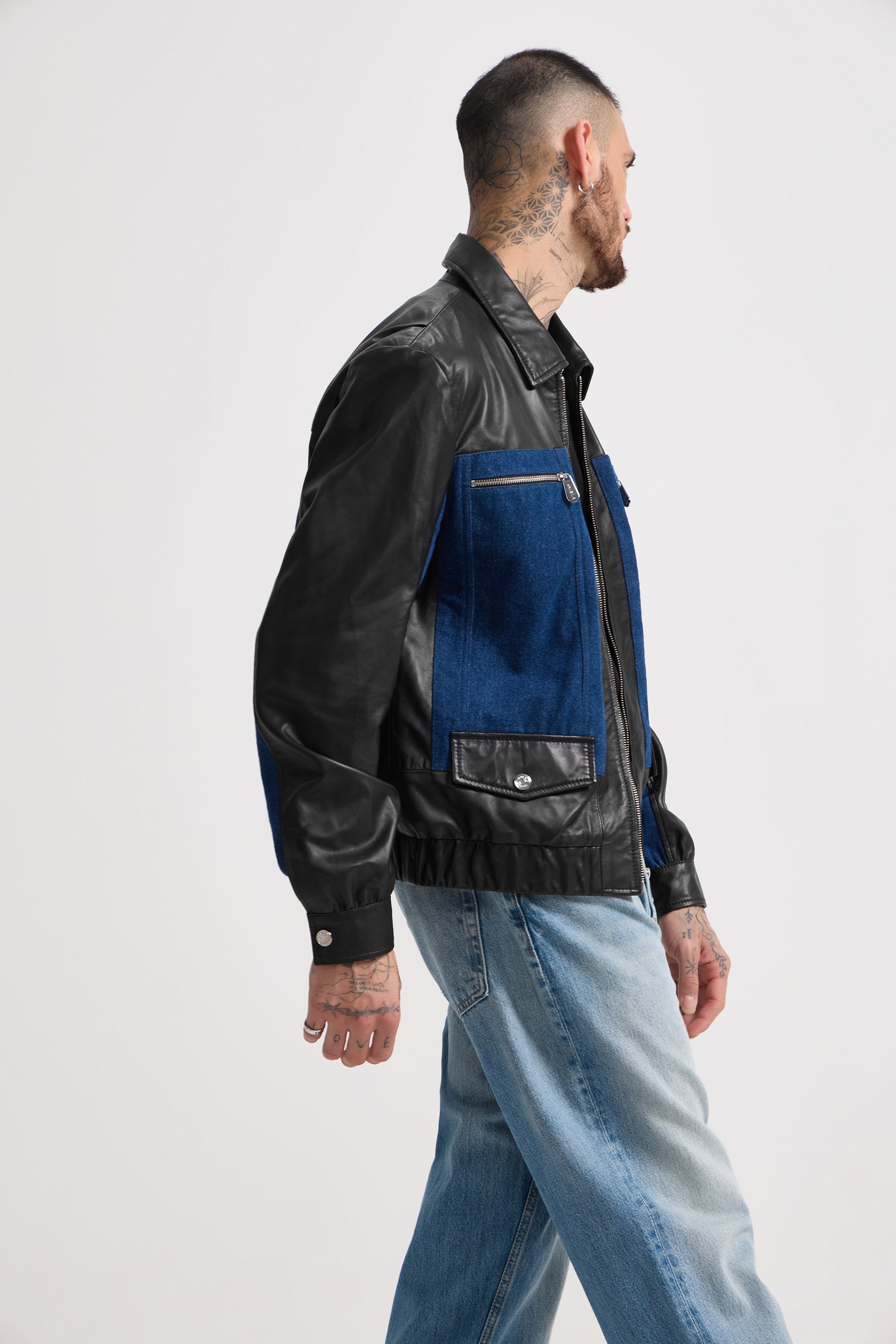 Denis - Unisex Leather X Denim Jacket