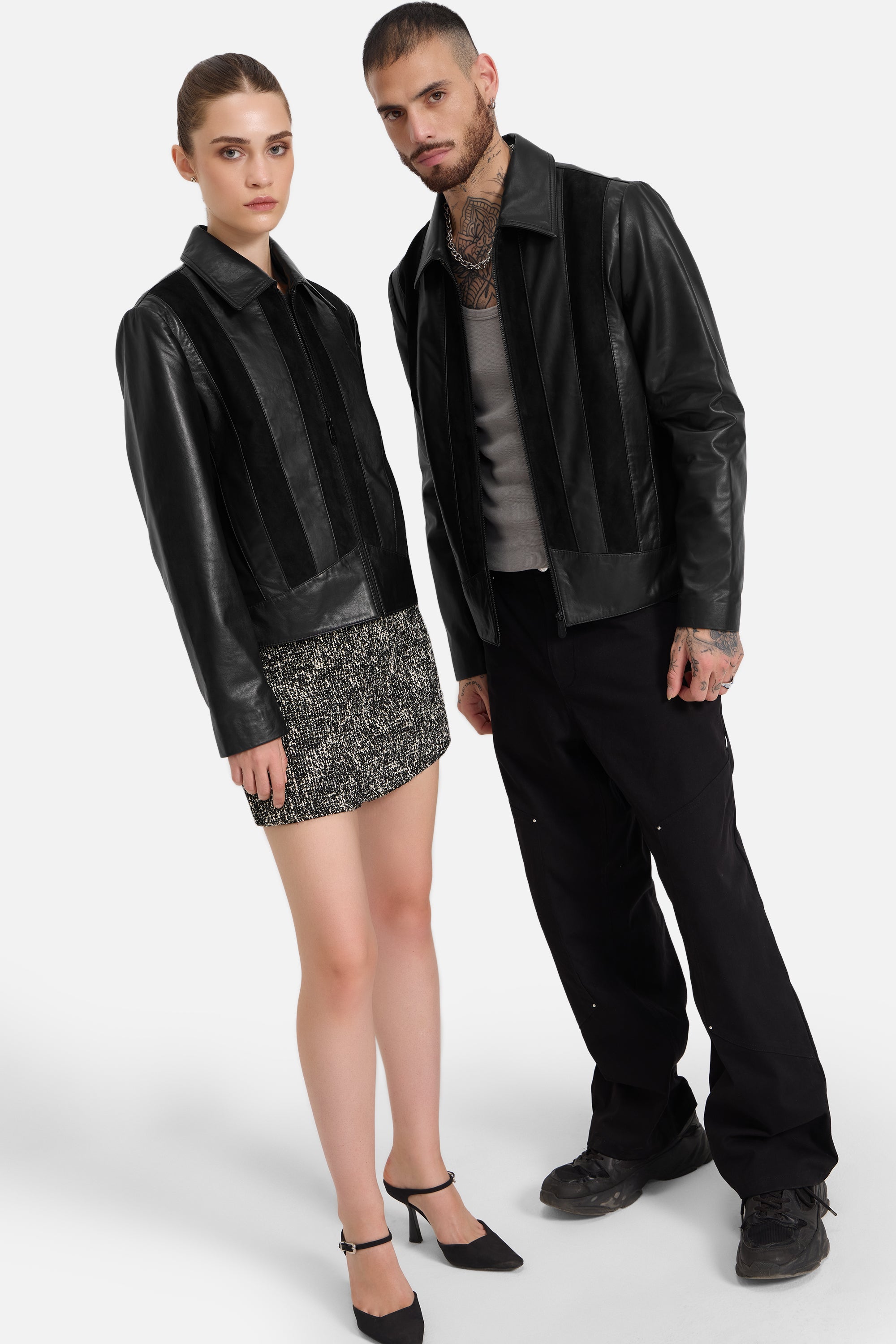 Monroe - Unisex Symmetrical Striped Leather Jacket