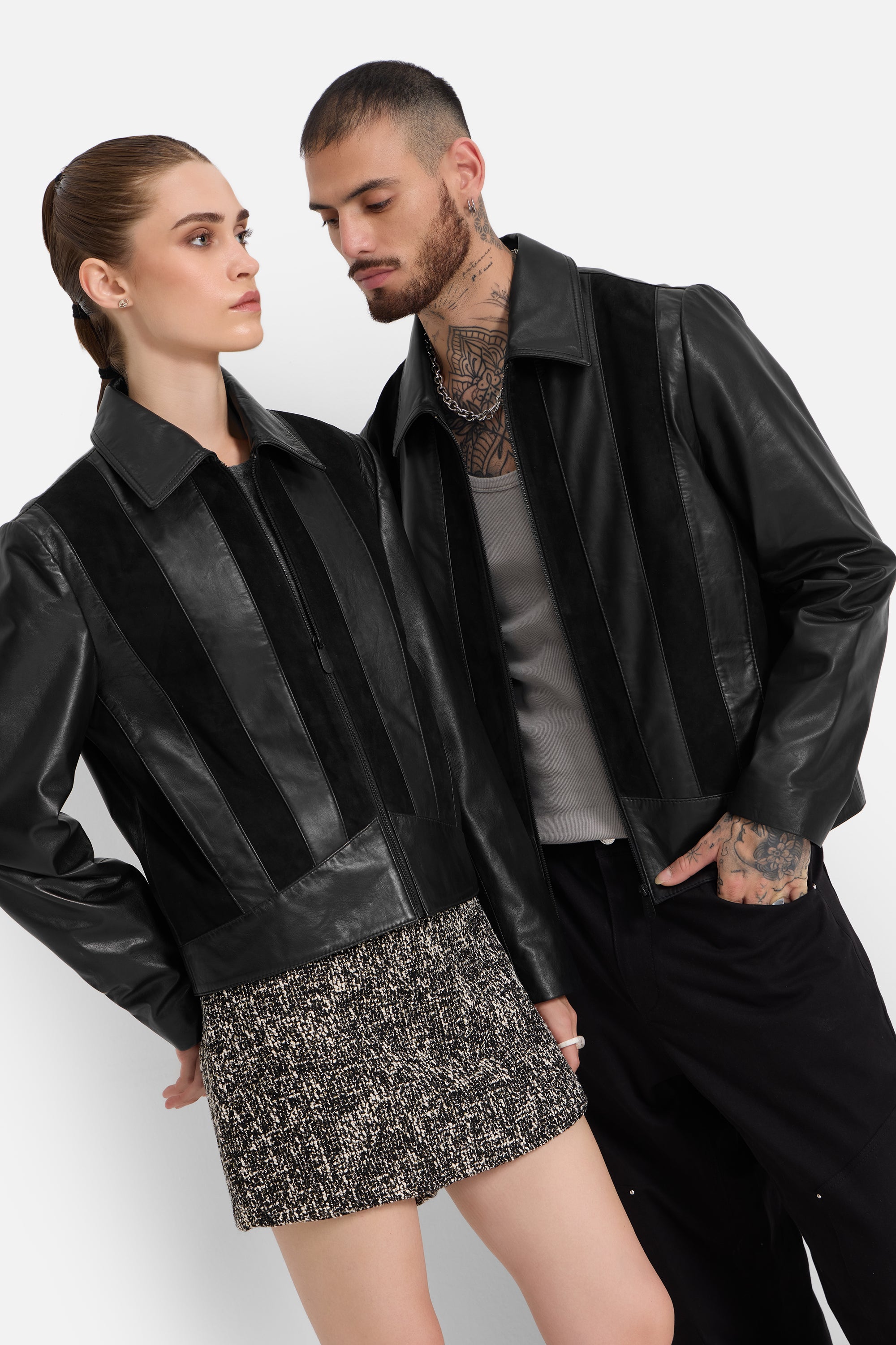 Monroe - Unisex Symmetrical Striped Leather Jacket