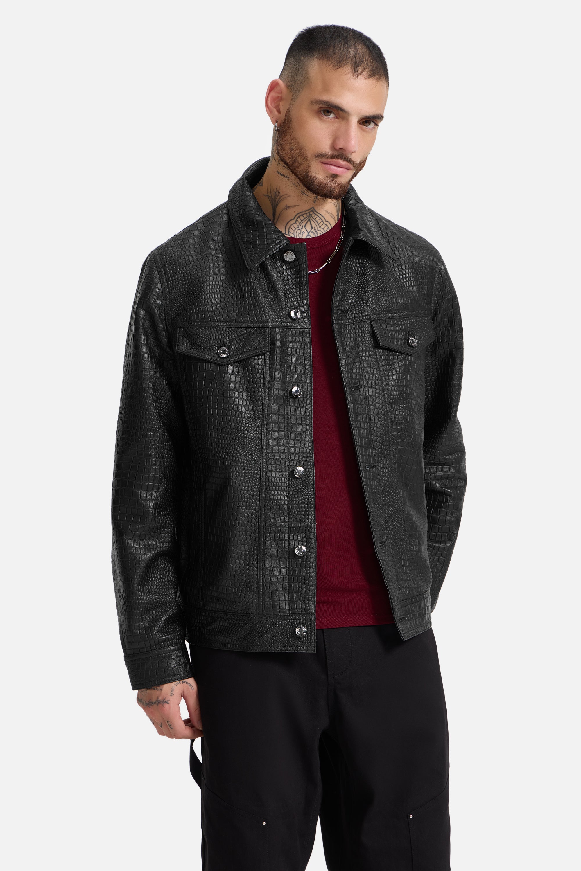 Noah - Croco Embossed Leather Jacket