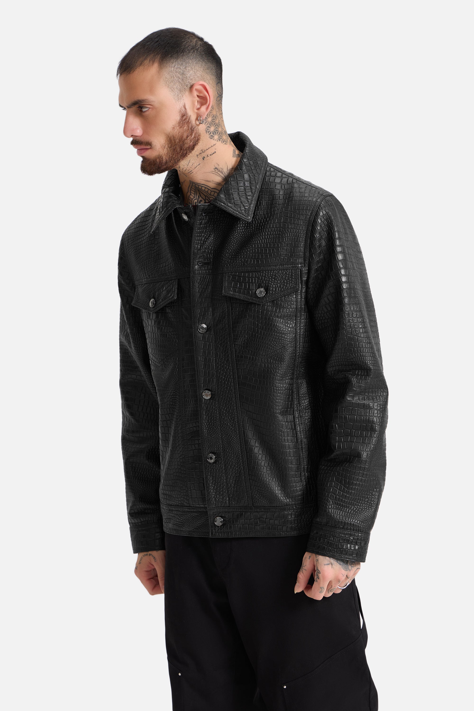 Noah - Croco Embossed Leather Jacket