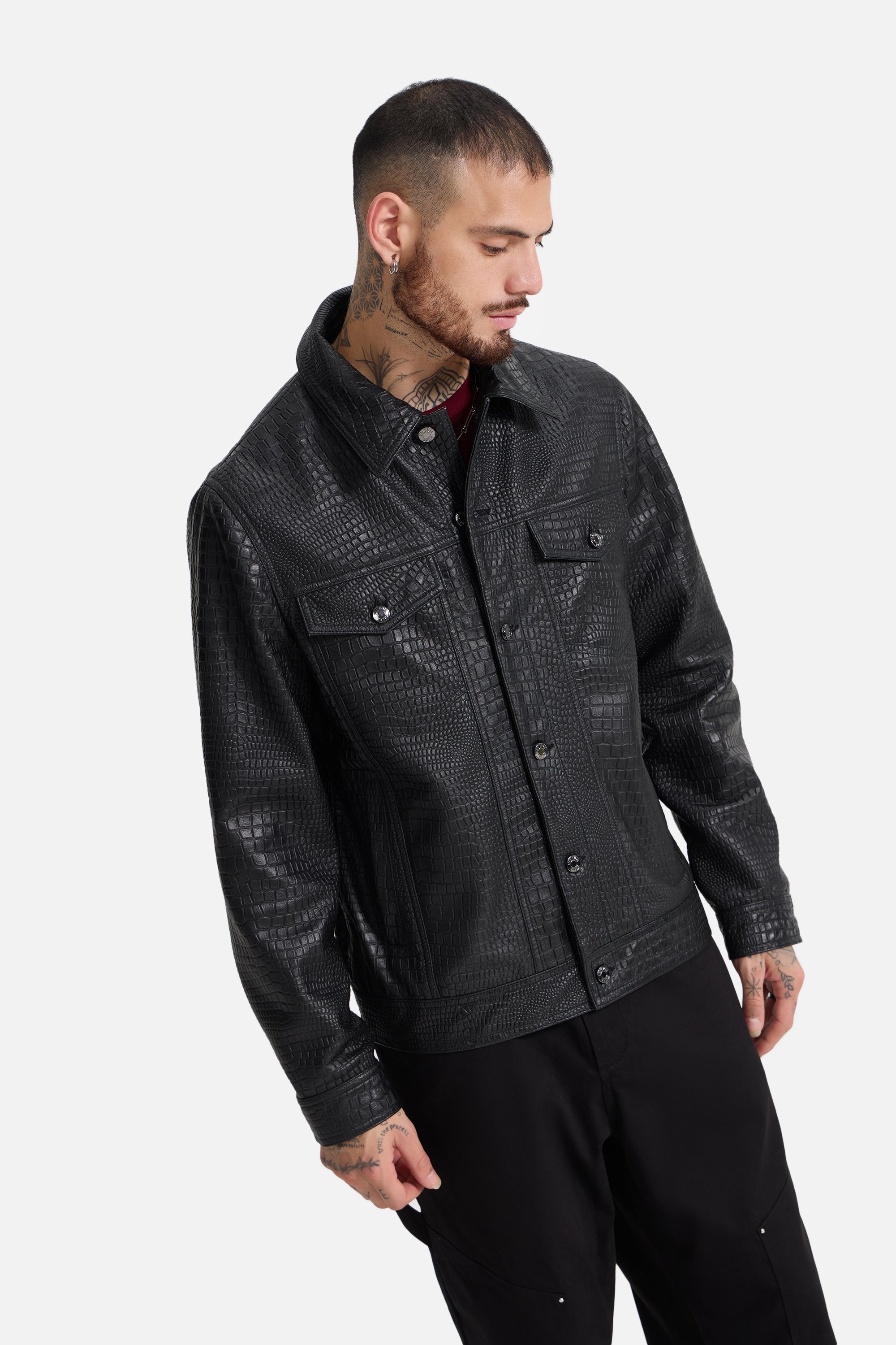 Noah - Croco Embossed Leather Jacket