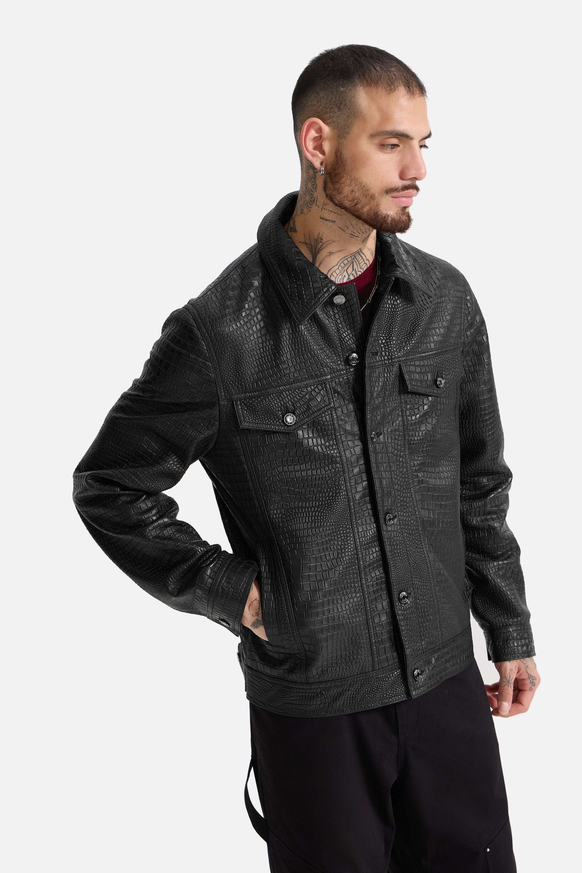 Noah - Croco Embossed Leather Jacket