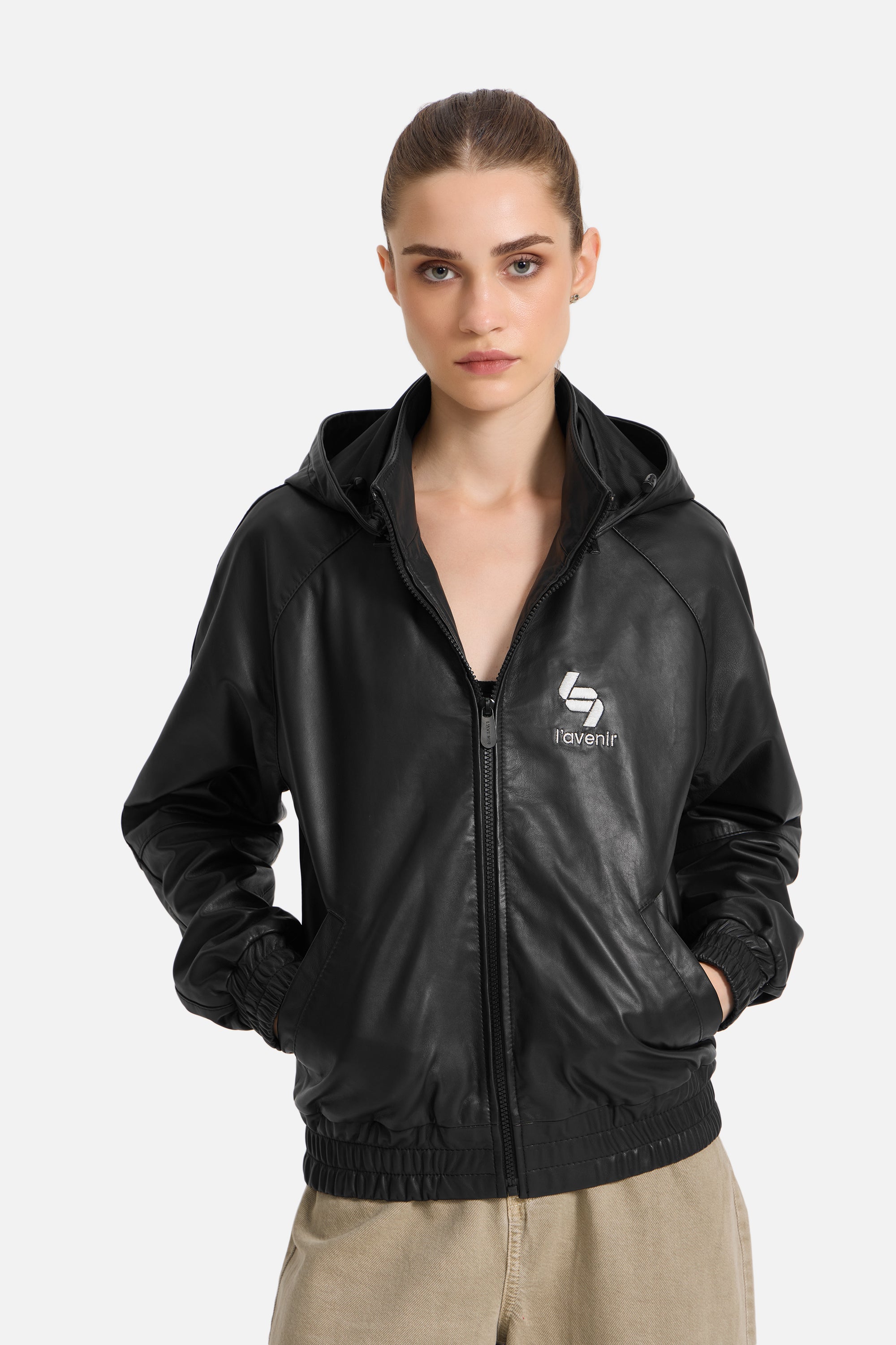 Régis - Leather Zip Hooded Jacket