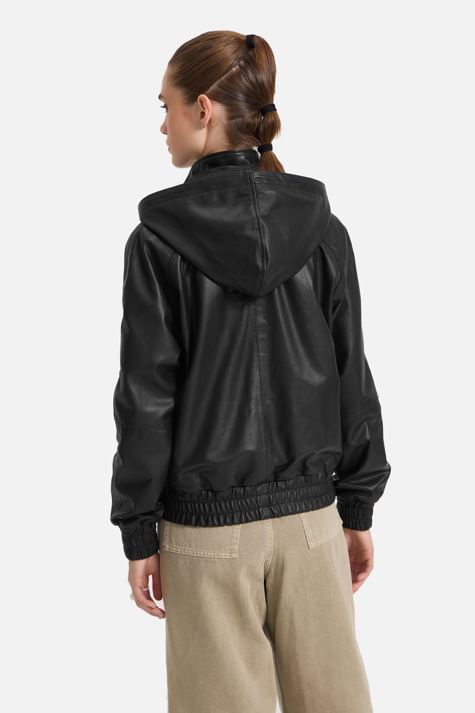 Régis - Leather Zip Hooded Jacket