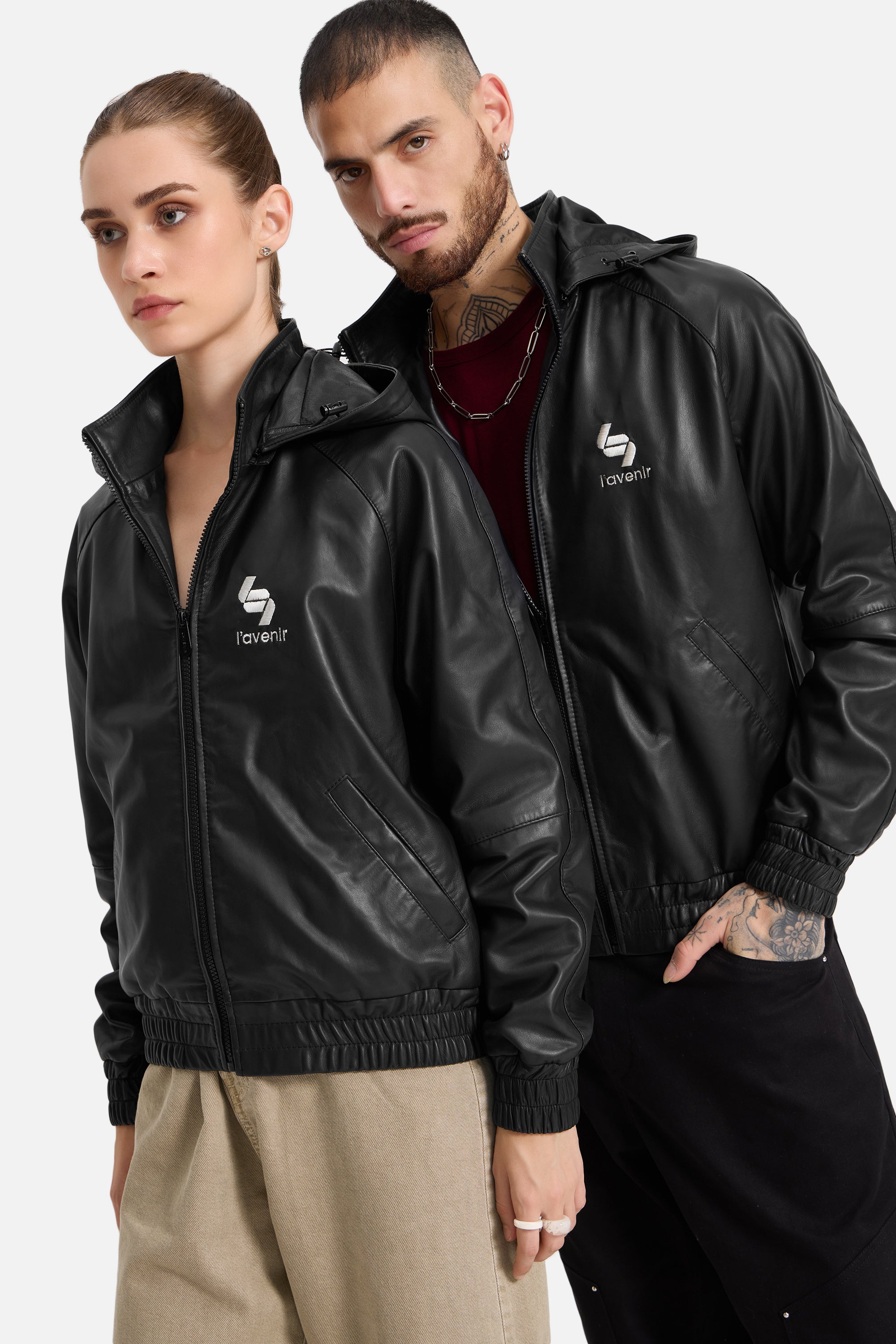 Régis - Leather Zip Hooded Jacket