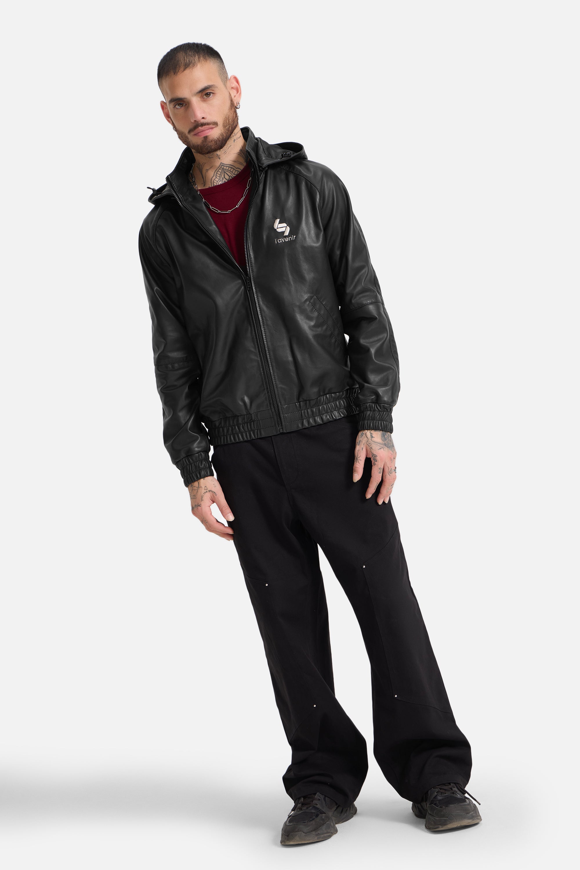 Régis - Leather Zip Hooded Jacket