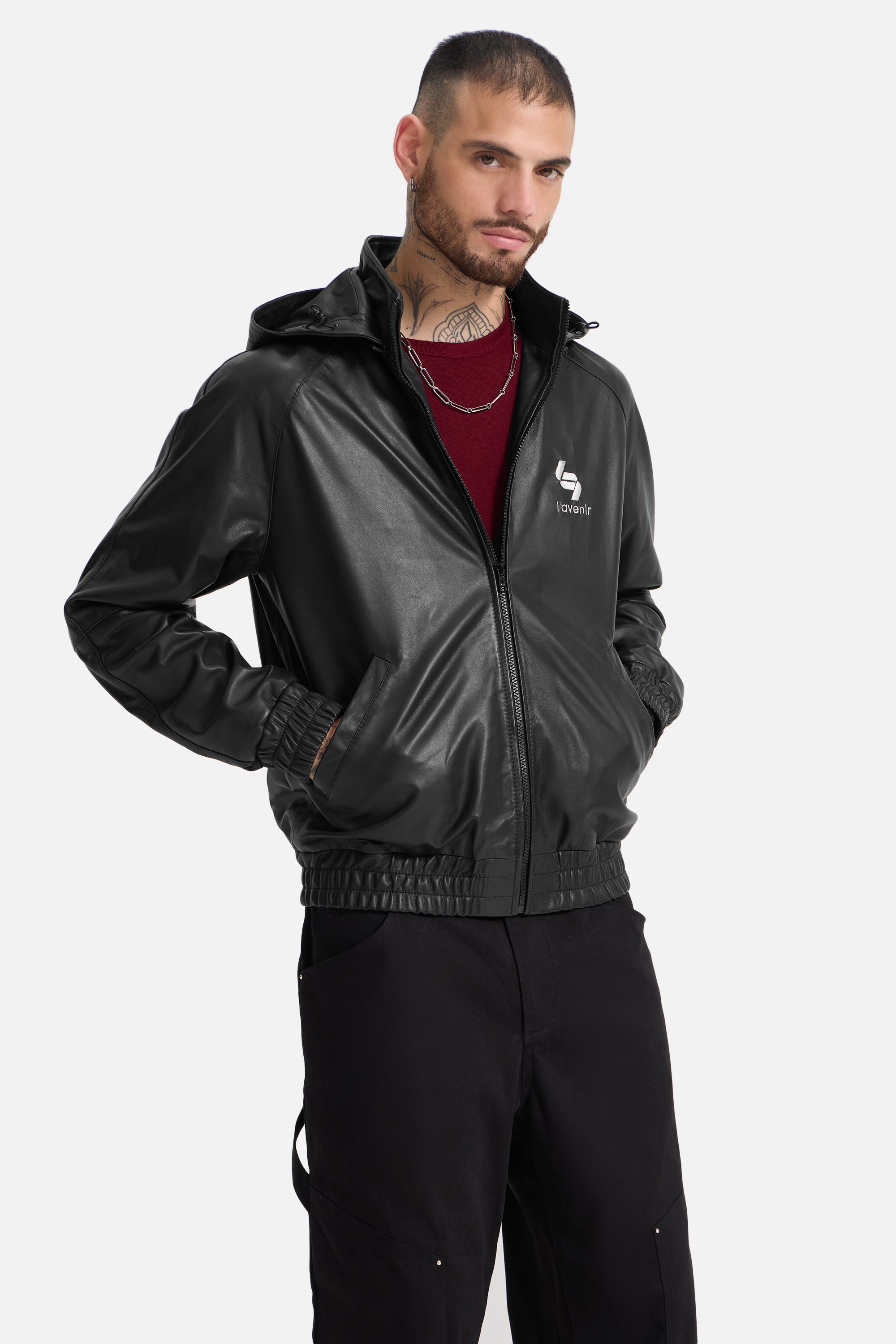 Régis - Leather Zip Hooded Jacket