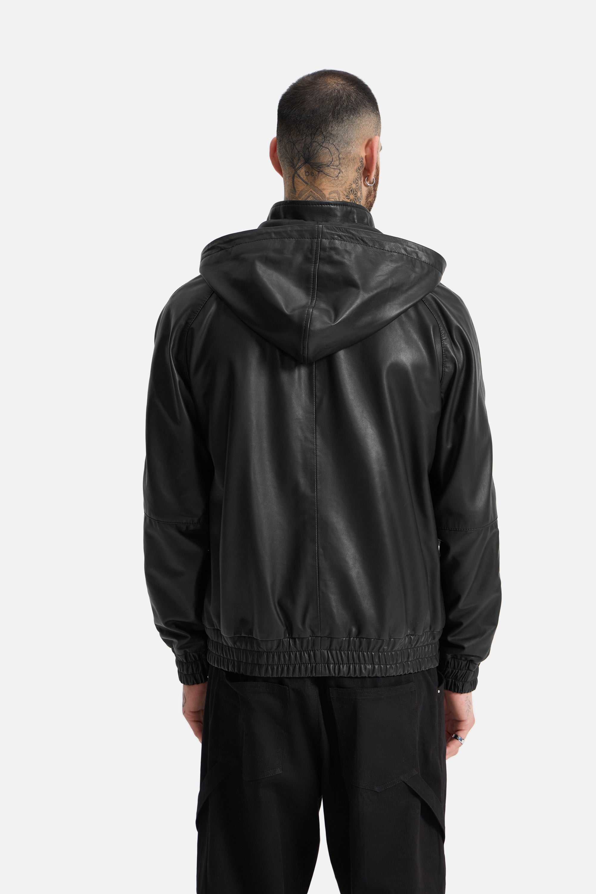 Régis - Leather Zip Hooded Jacket