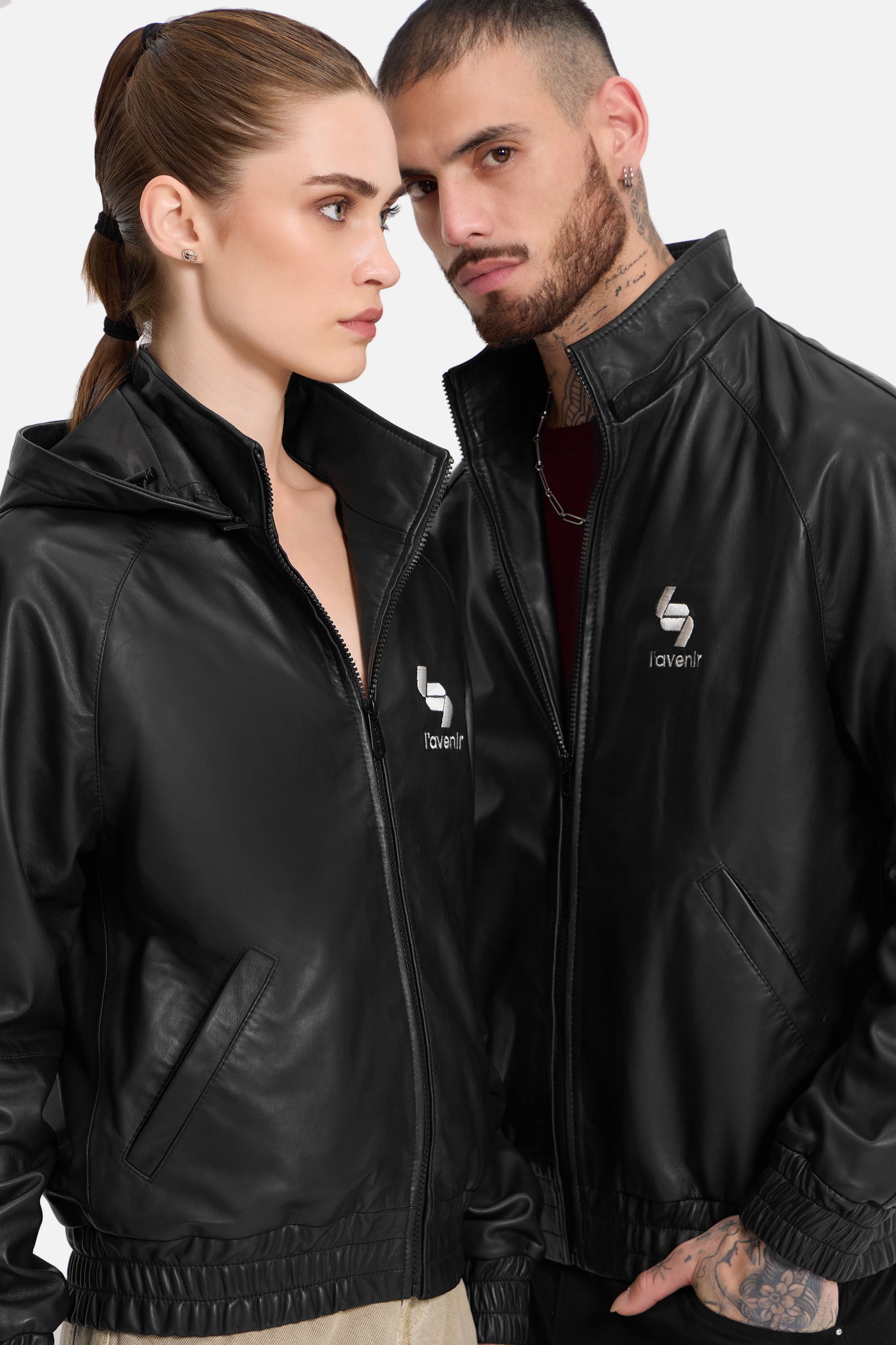 Régis - Leather Zip Hooded Jacket