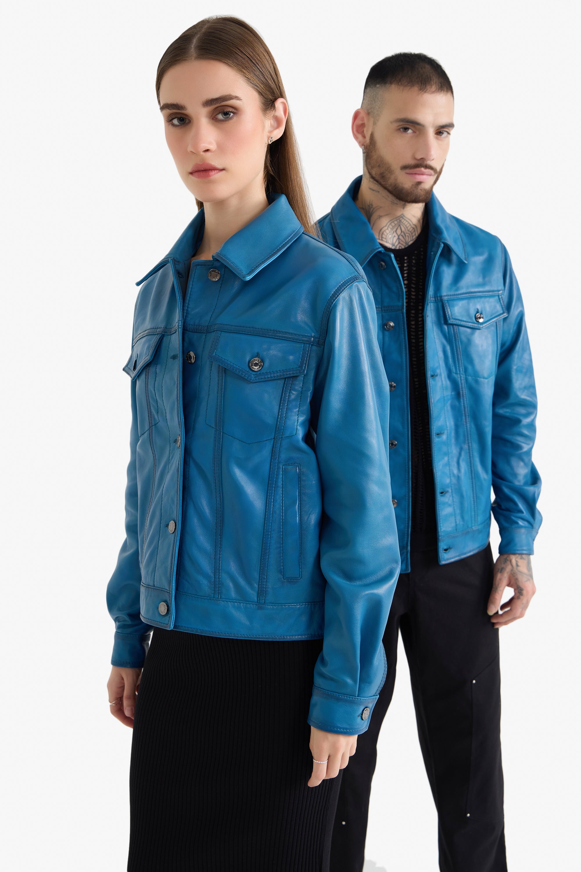 Saige - Unisex Leather Patina Effect Jacket