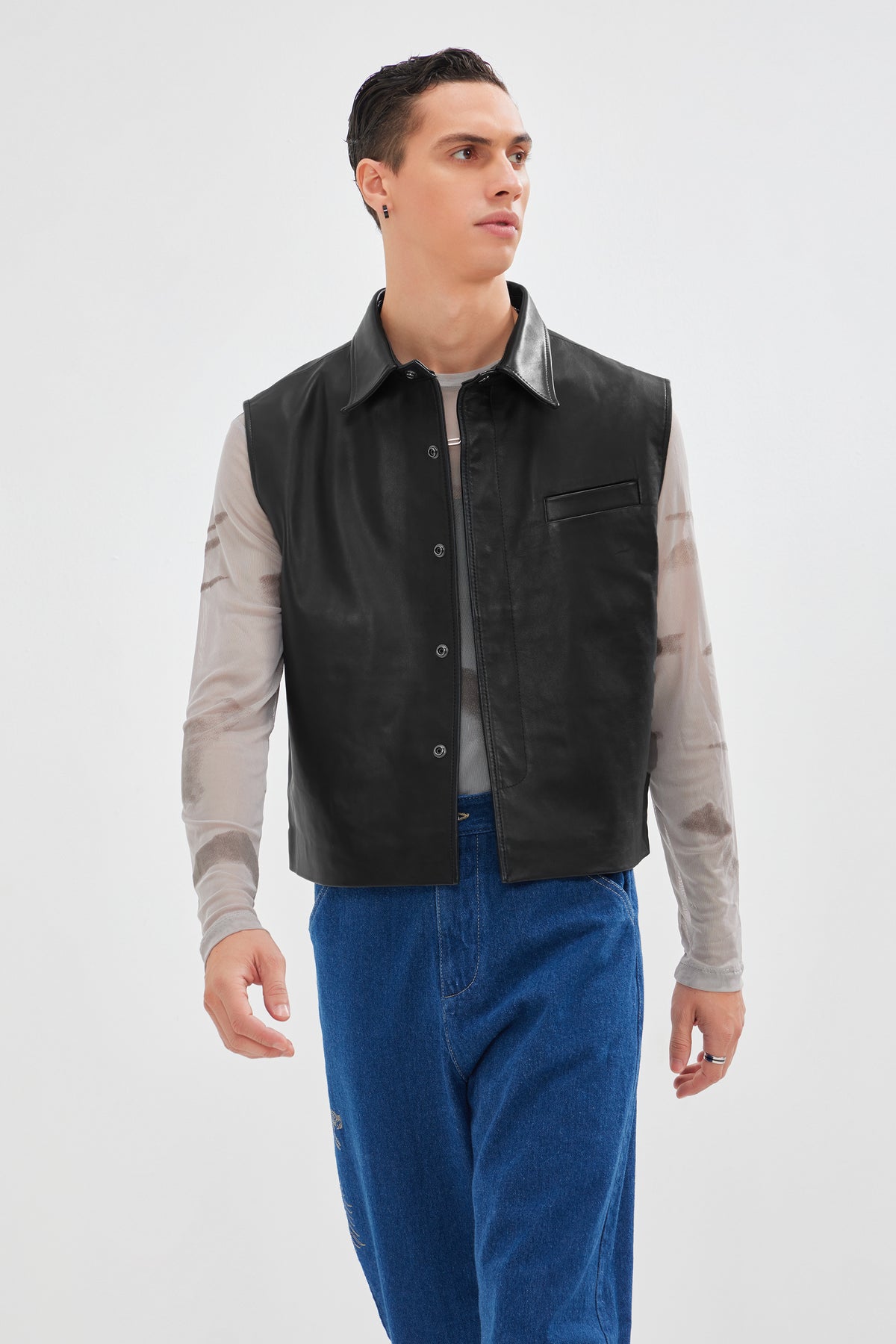 Callisto - Leather Vest with Blazer Collar