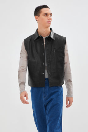 Callisto - Leather Vest with Blazer Collar