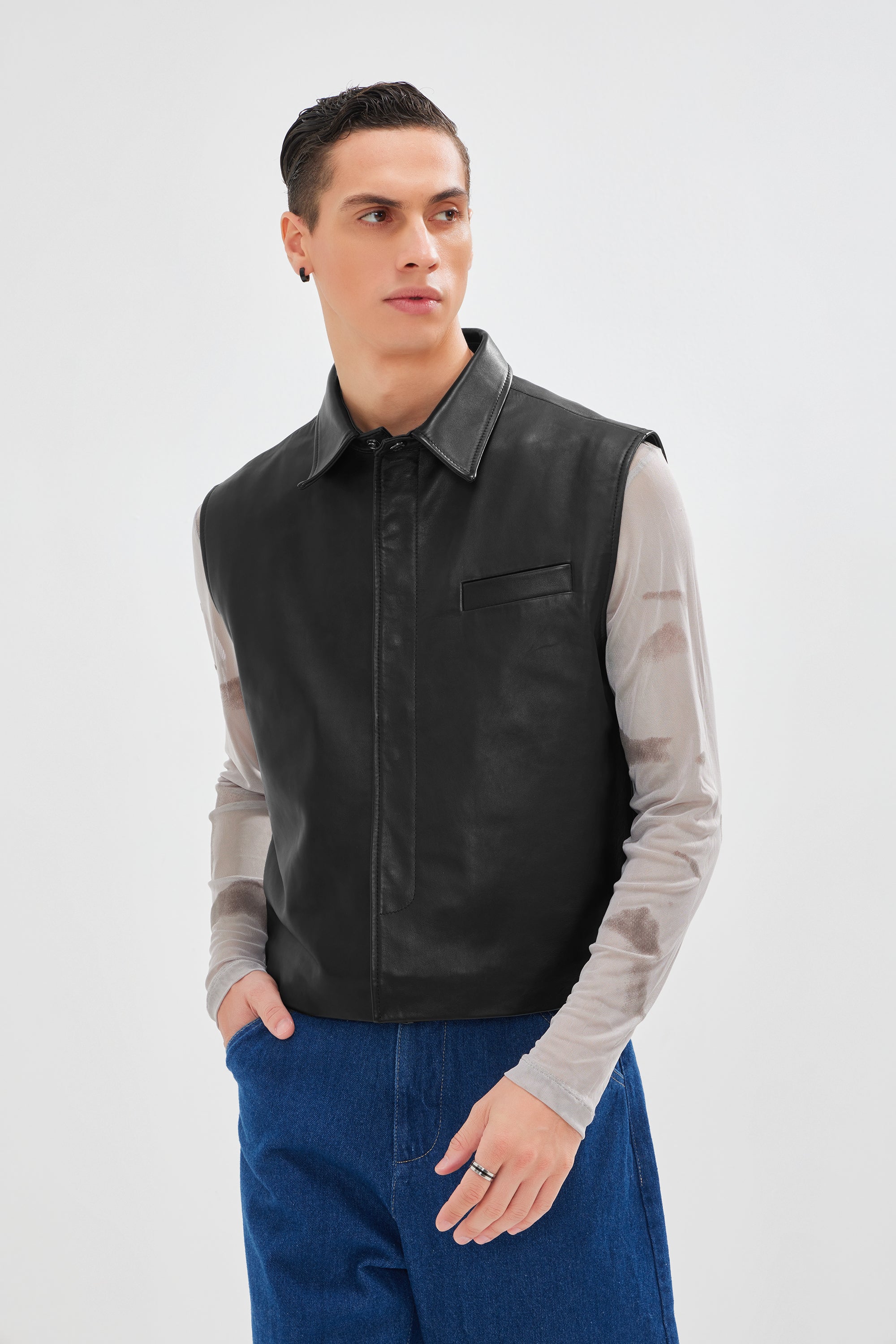 Callisto - Leather Vest with Blazer Collar