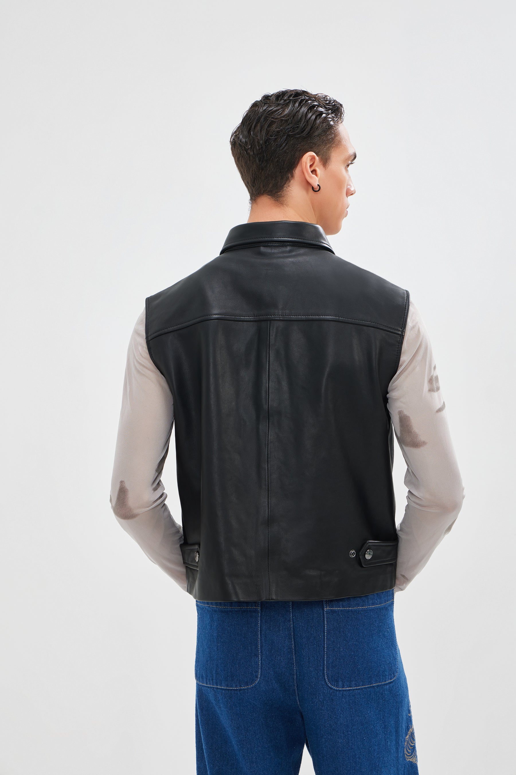 Callisto - Leather Vest with Blazer Collar