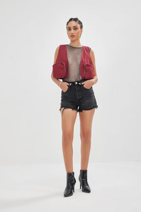 Paloma -Woven Utility Gilet-Maroon