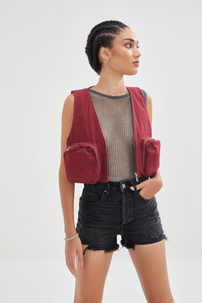 Paloma -Woven Utility Gilet-Maroon