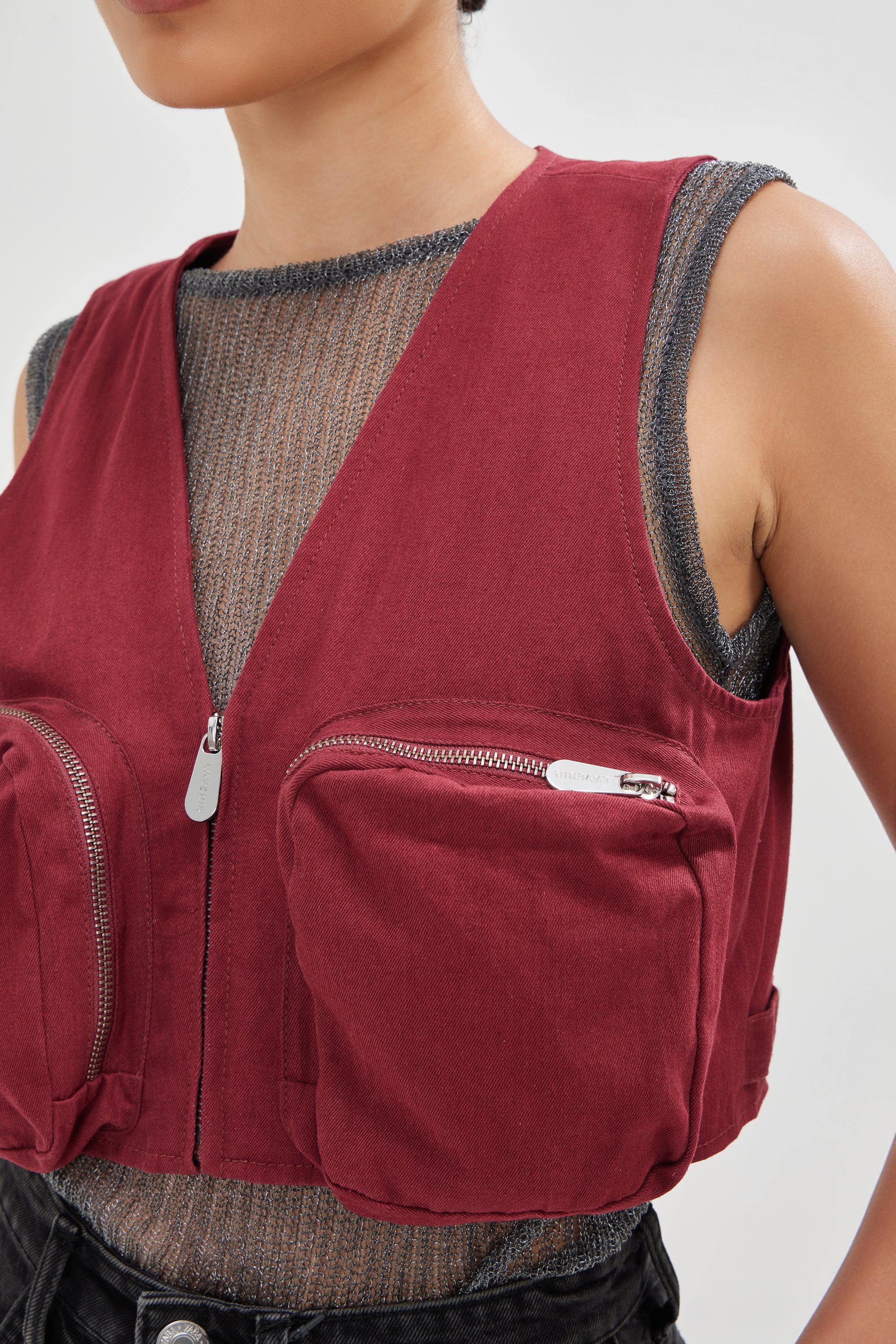 Paloma -Woven Utility Gilet-Maroon