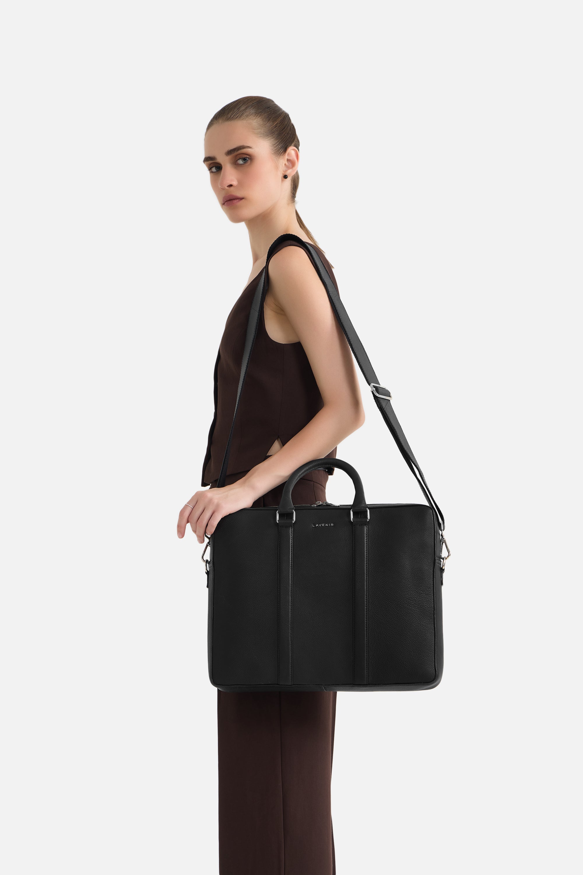 Etheral - Unisex Learther Laptop Bag - Black