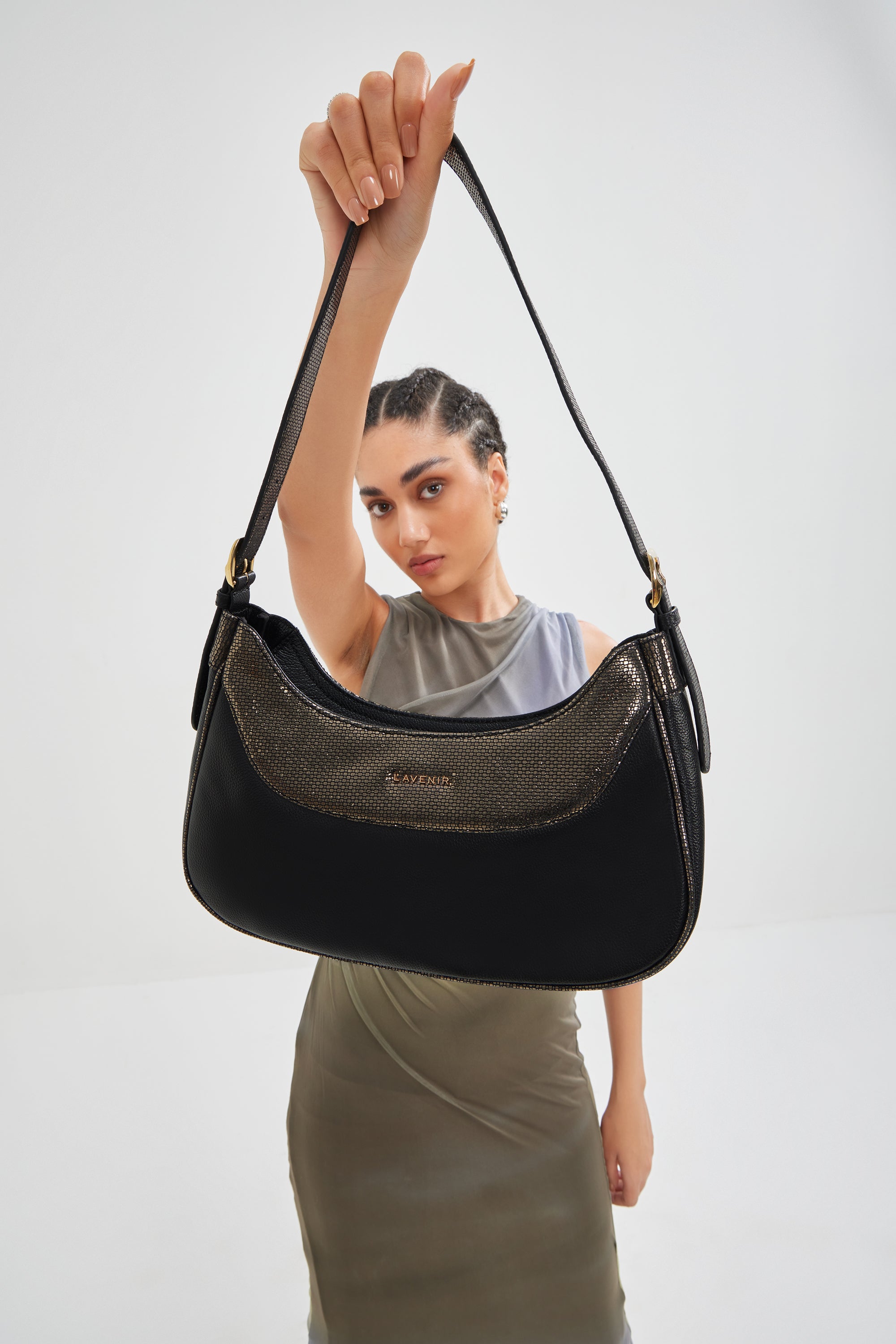 Olivia Medium Hobo Bag - Gold Metallic & Black