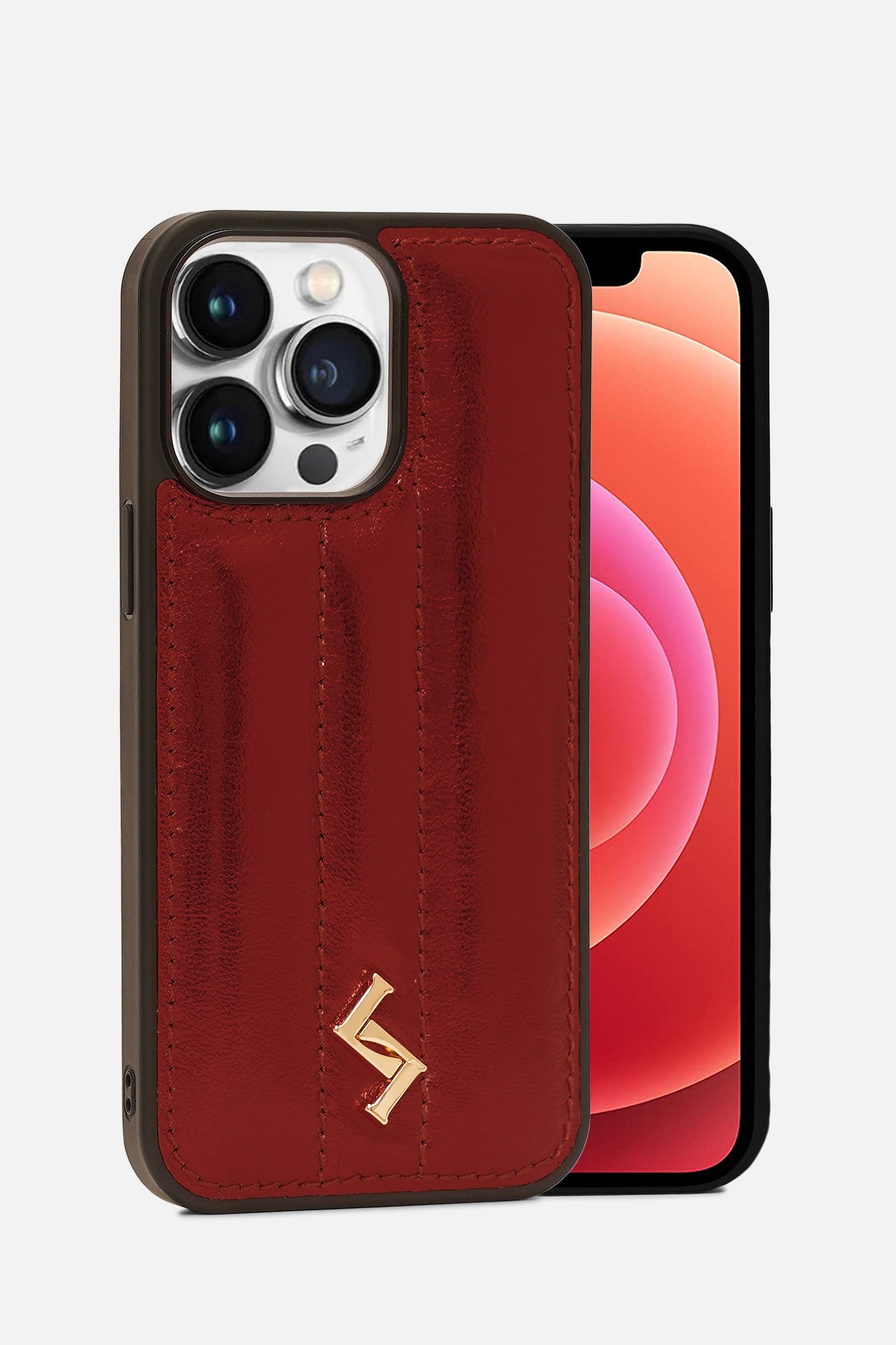 iPhone Puffer Case - Metallic Monogram™  - Wine Red