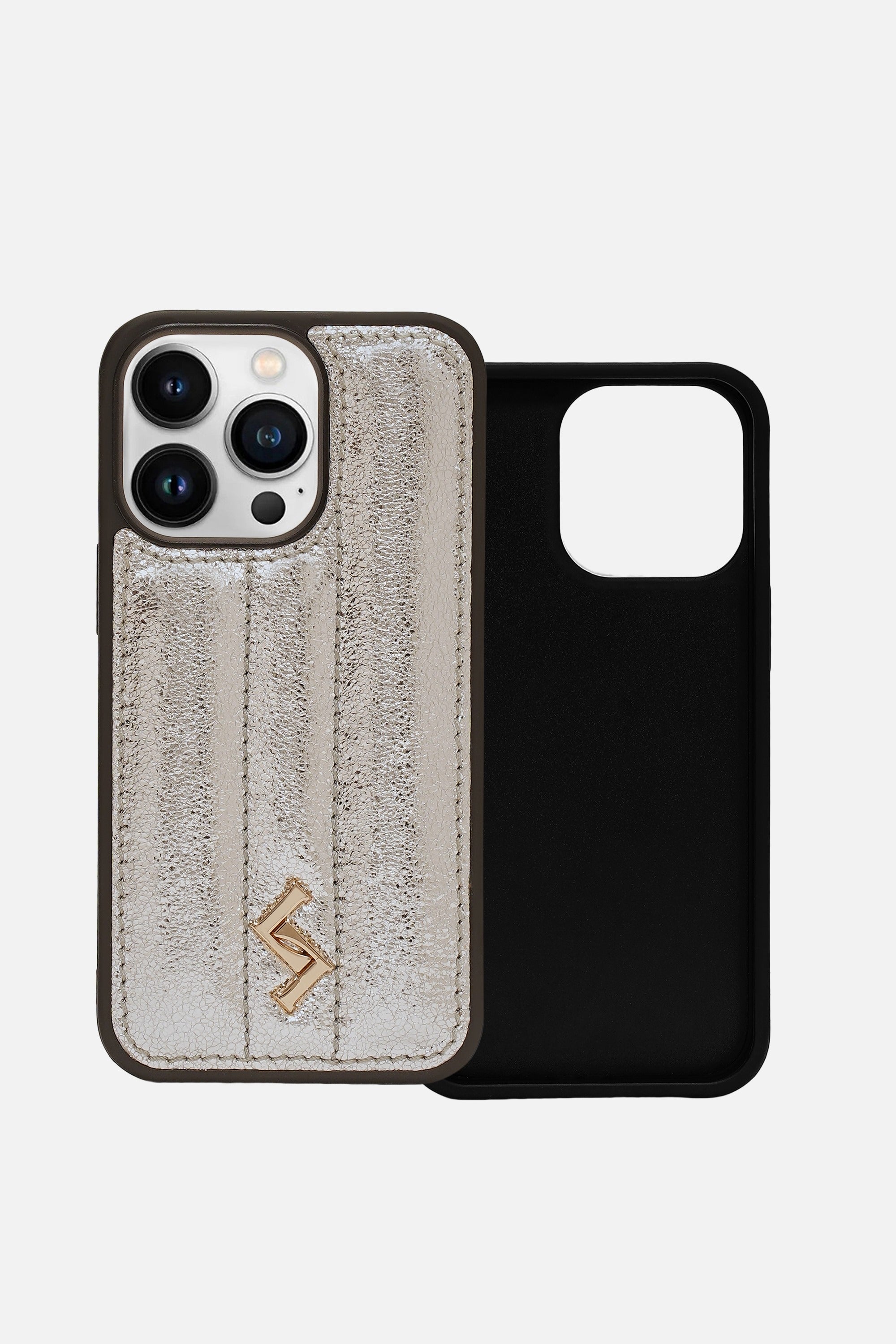 iPhone Puffer Case - Metallic Monogram™ - Glittery Grey