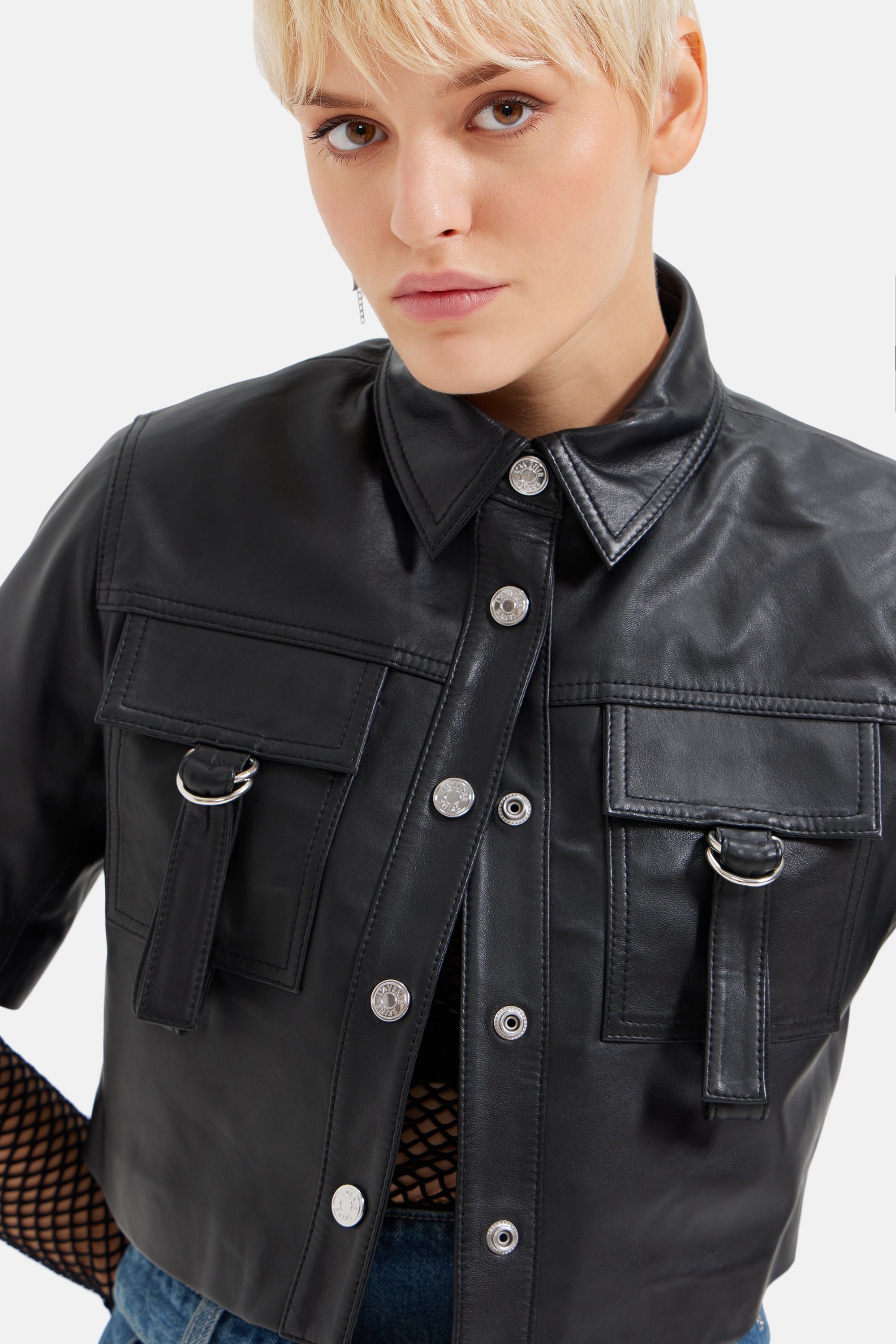 Stark - Leather Crop Shirt - Black