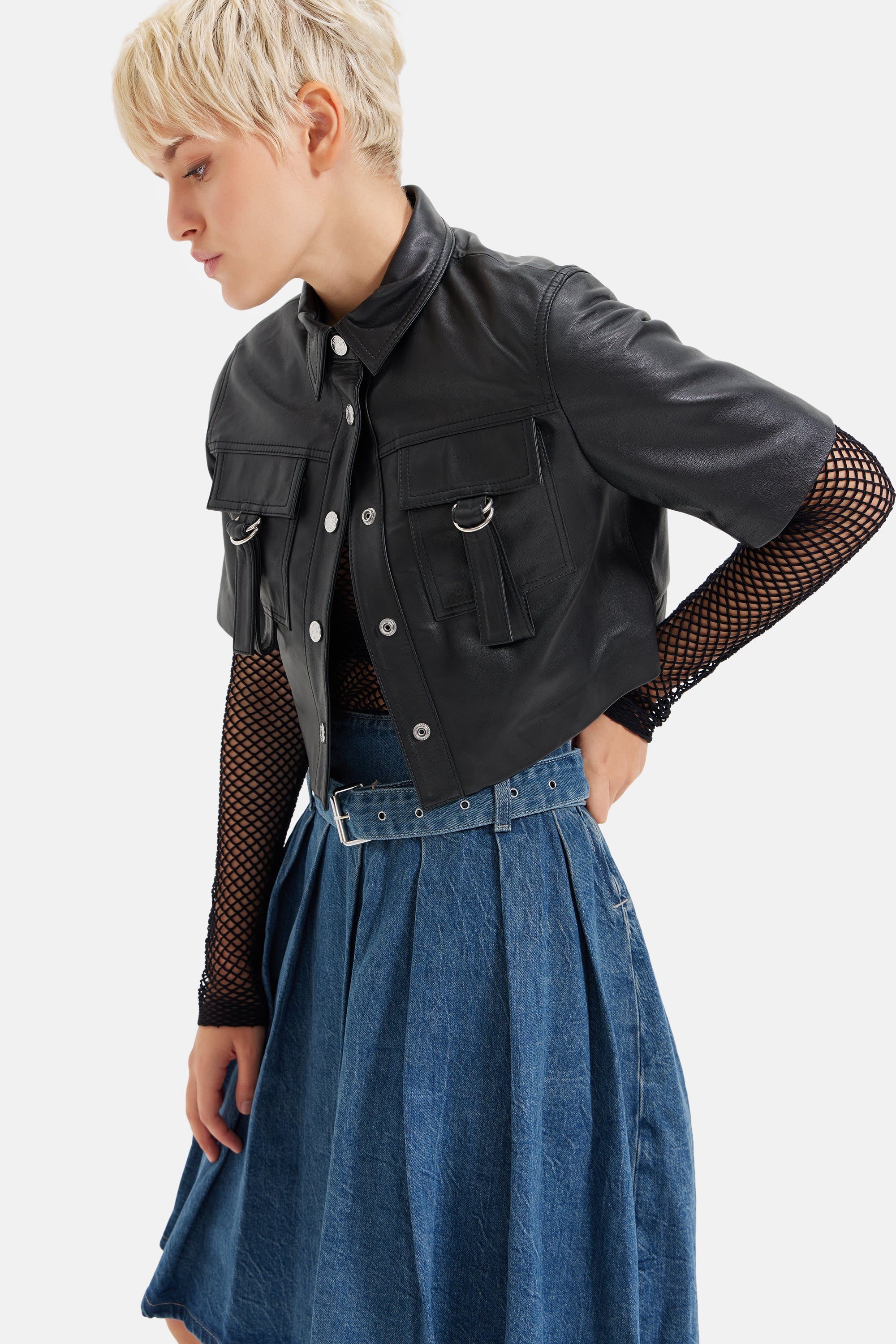 Stark - Leather Crop Shirt - Black