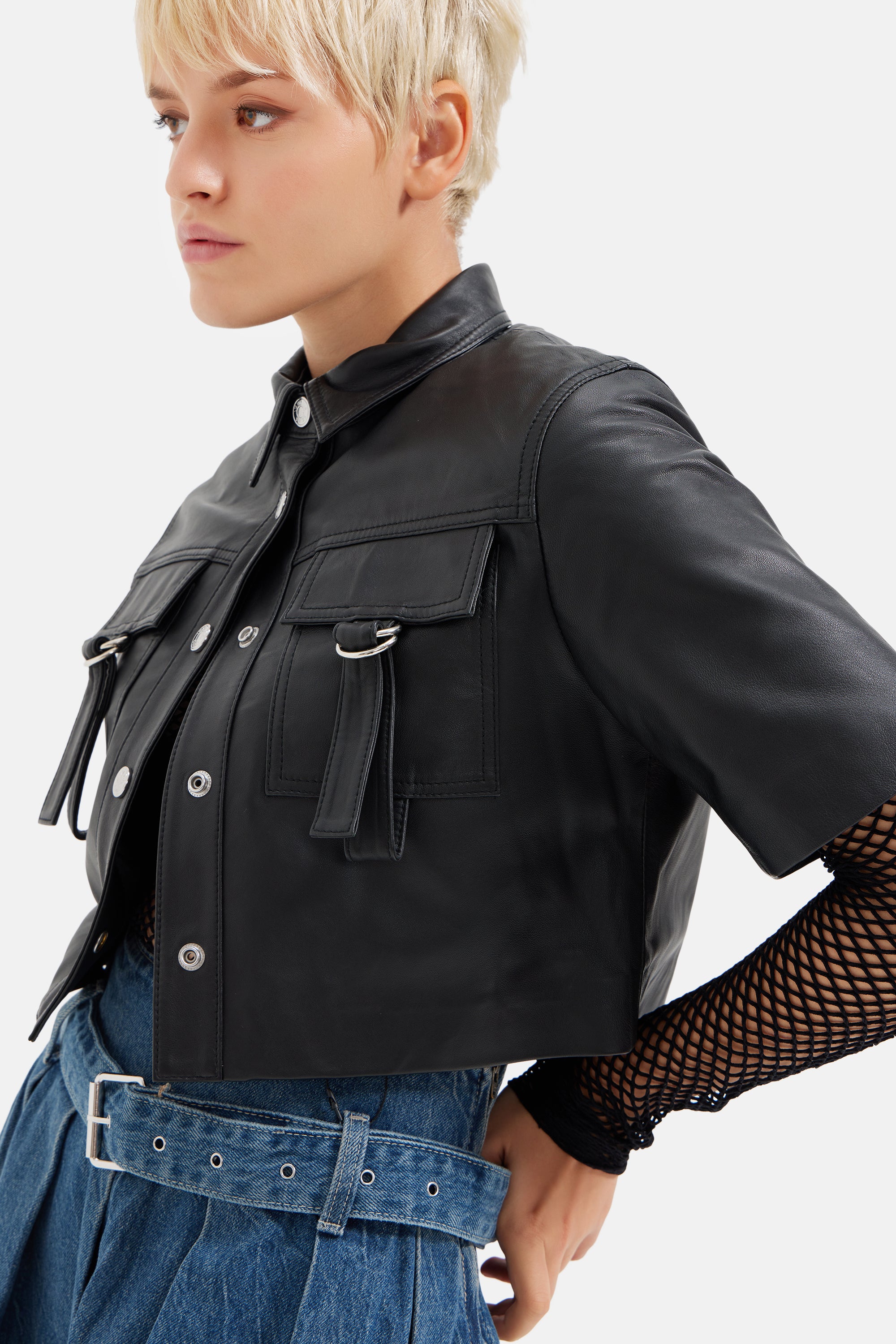 Stark - Leather Crop Shirt - Black