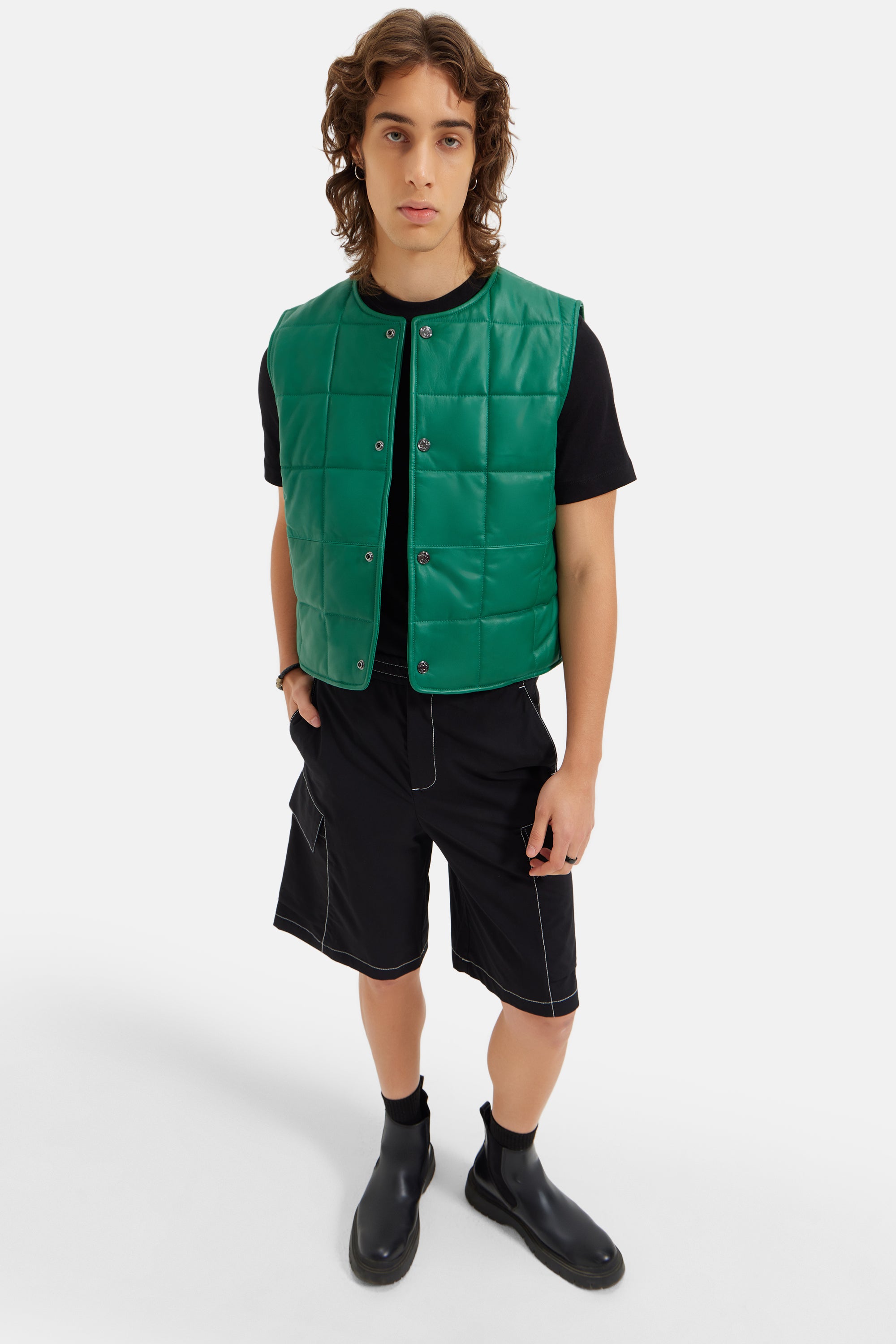 Vito - Quilted Leather Vest - Emerald Green