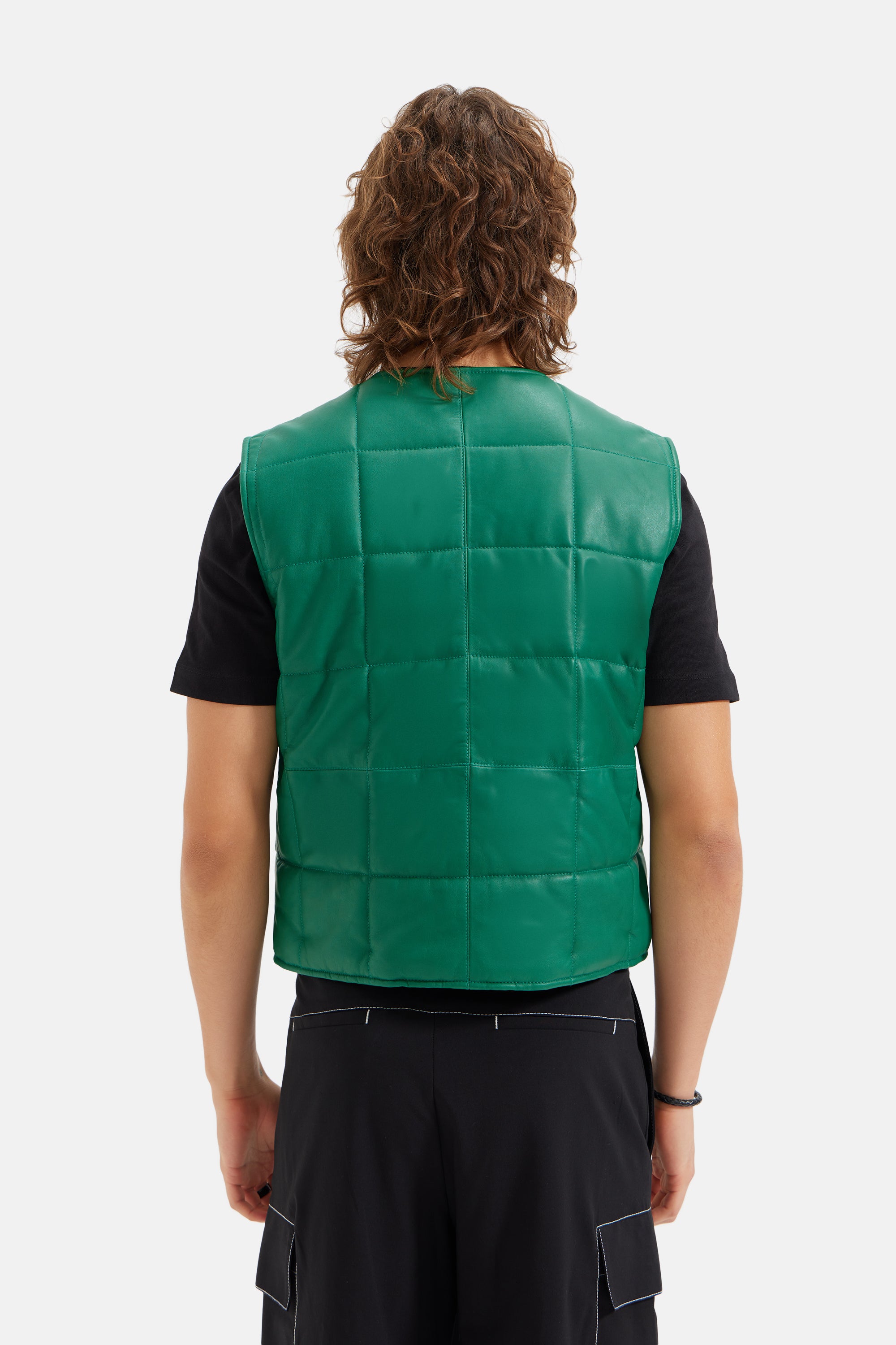 Vito - Quilted Leather Vest - Emerald Green