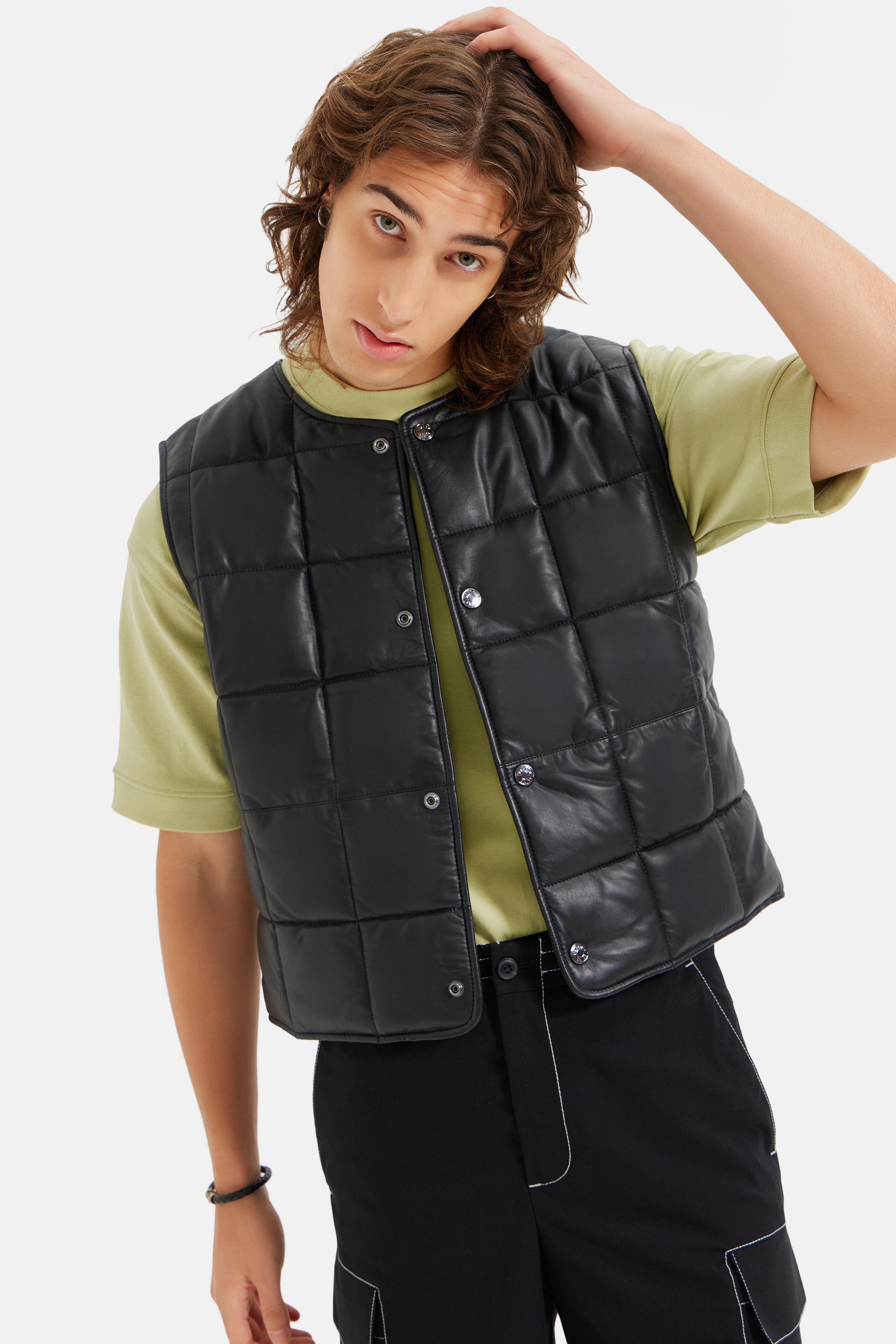 Vito - Quilted Leather Vest - Black