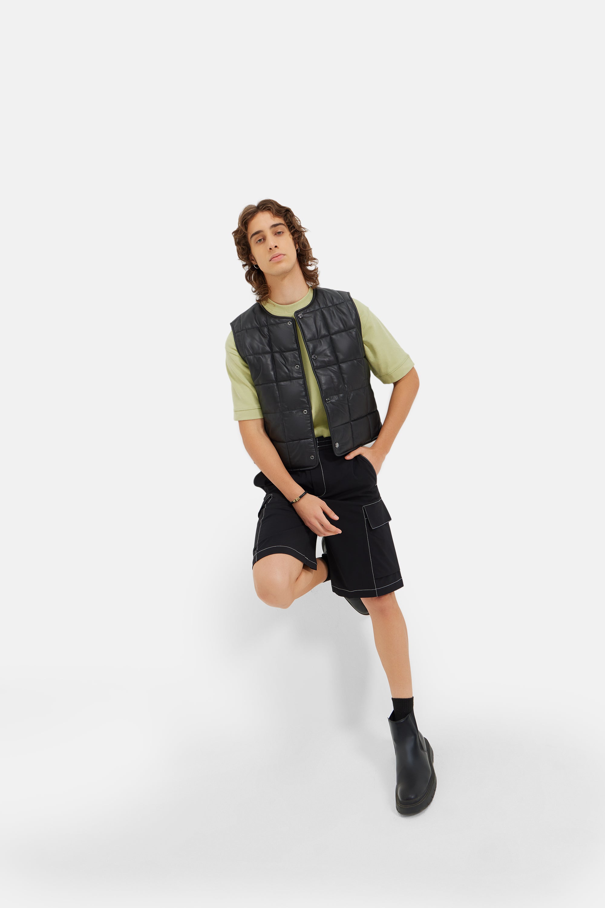 Vito - Quilted Leather Vest - Black