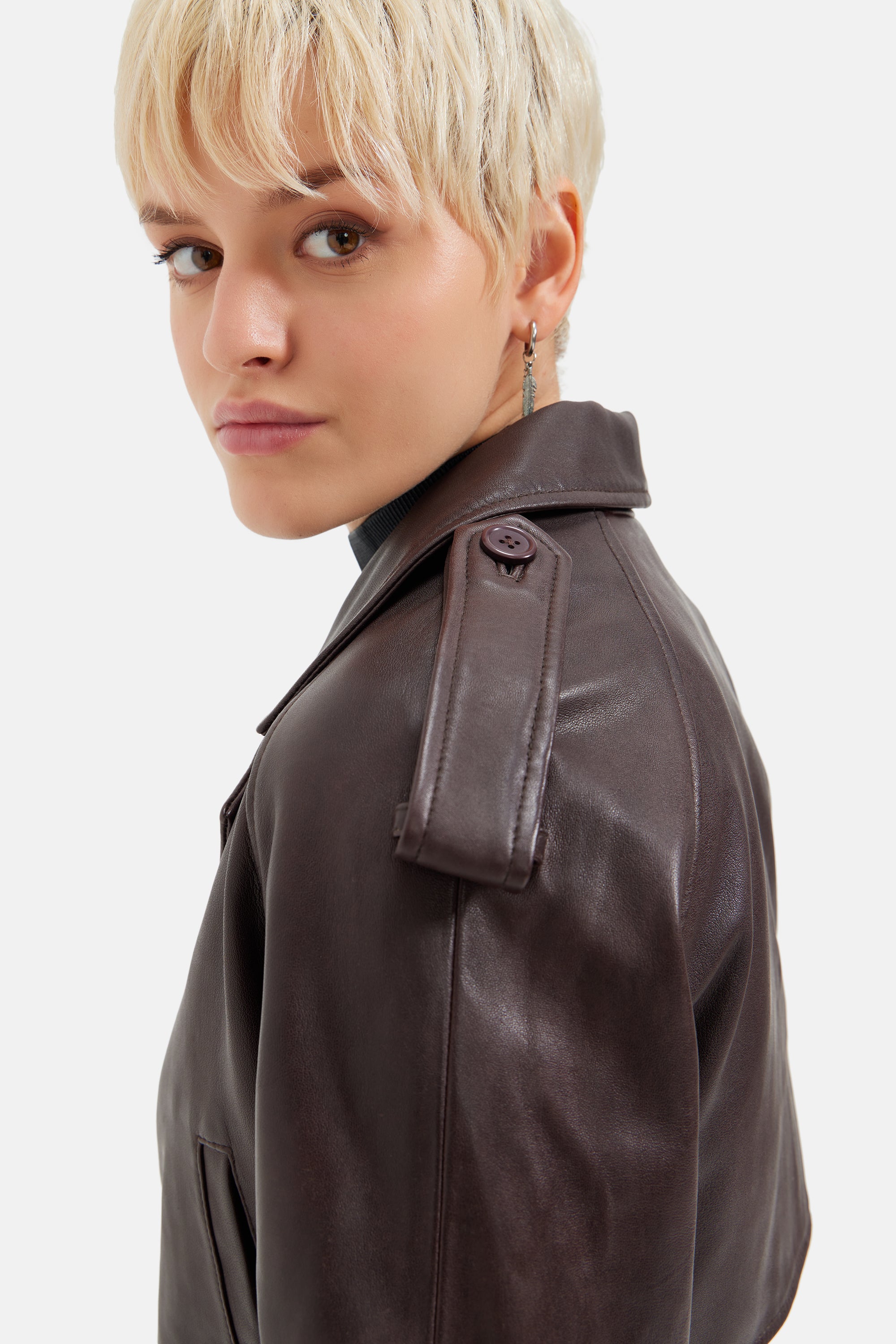 Lizbeth - Leather Biker Jacket - Chocolate Brown