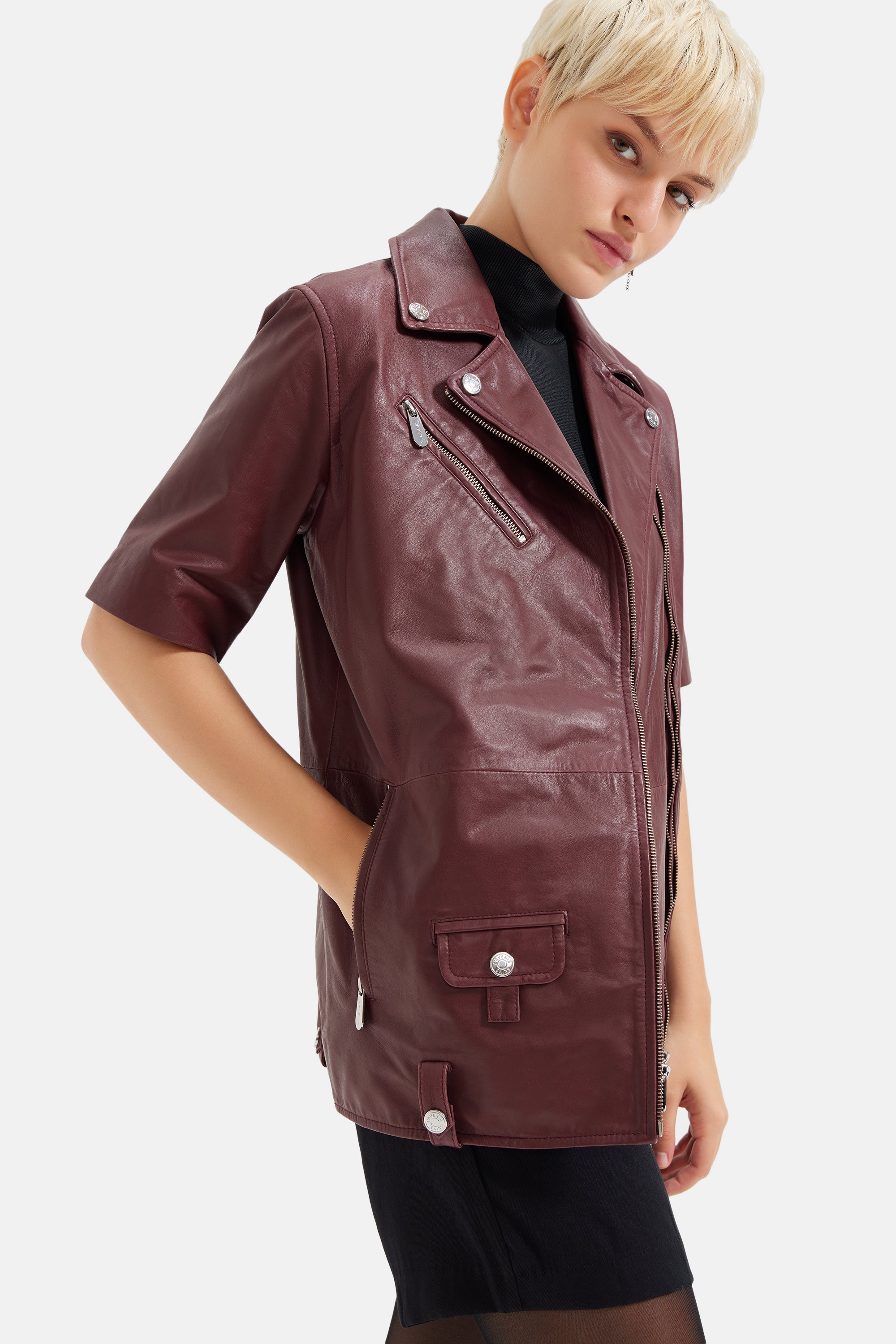 Ace - Leather Racer Vest - Wine