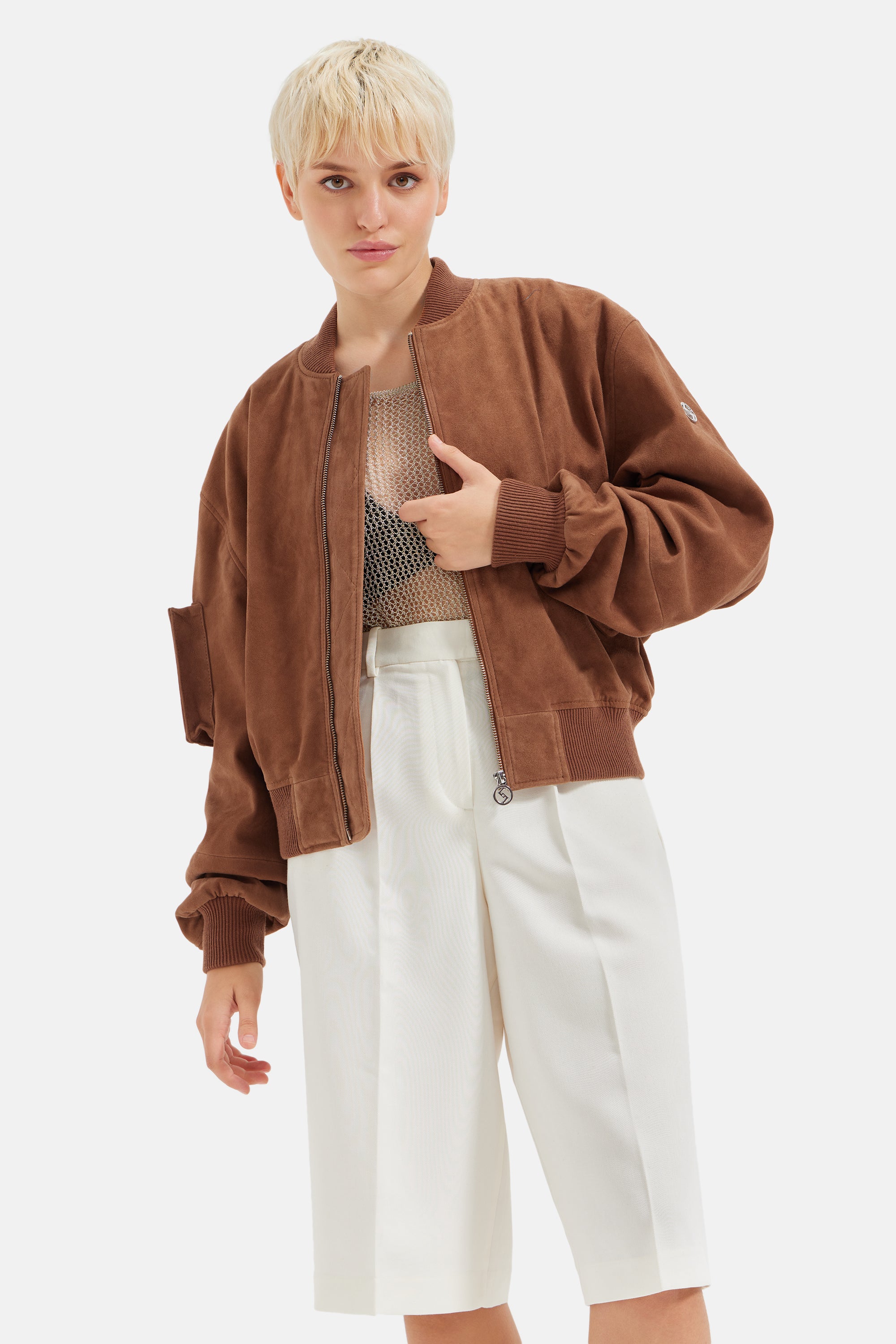 Florida - Utility Suede Bomber Jacket - Cognac