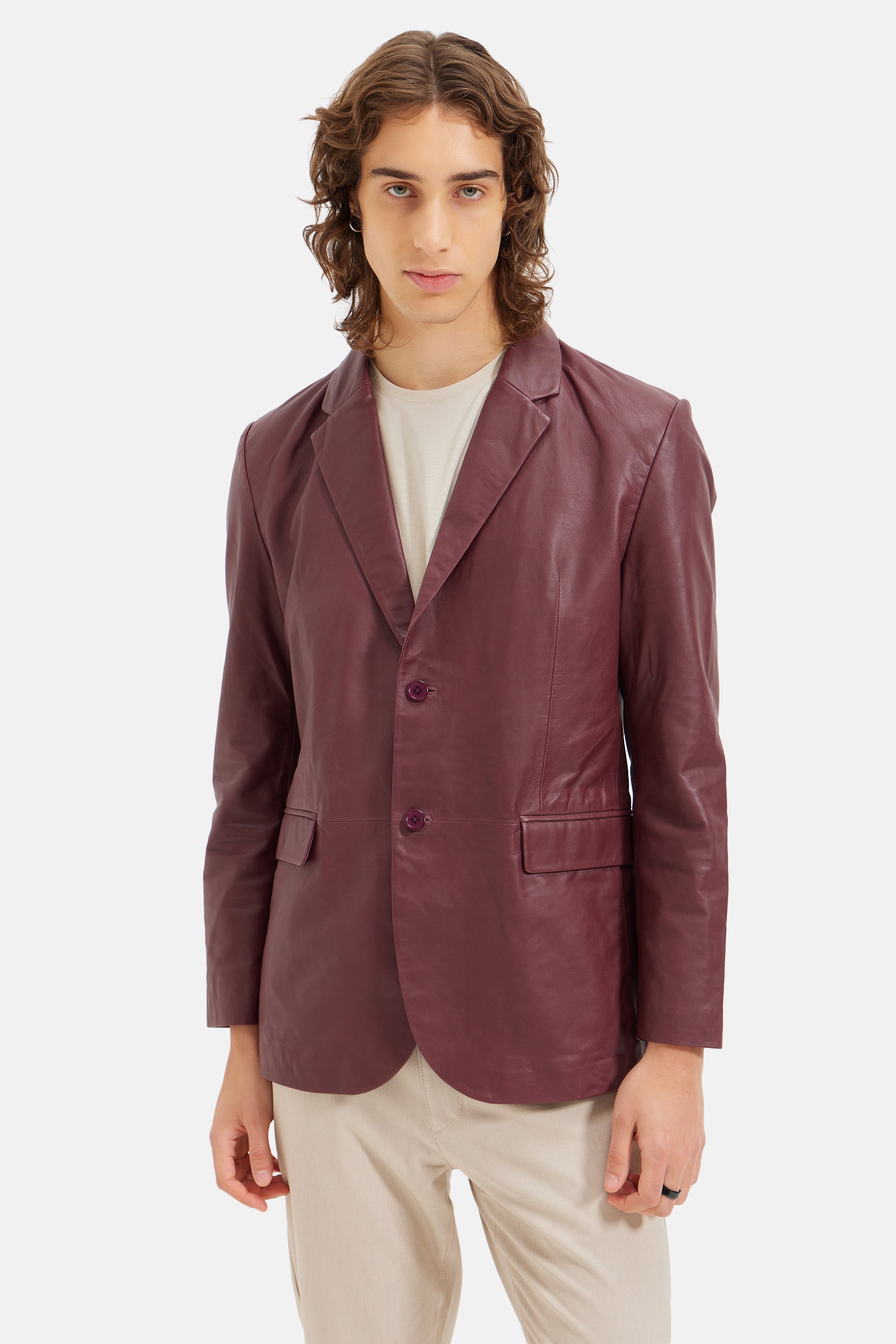 Lord - Work wear Leather Blazer - Red Wine