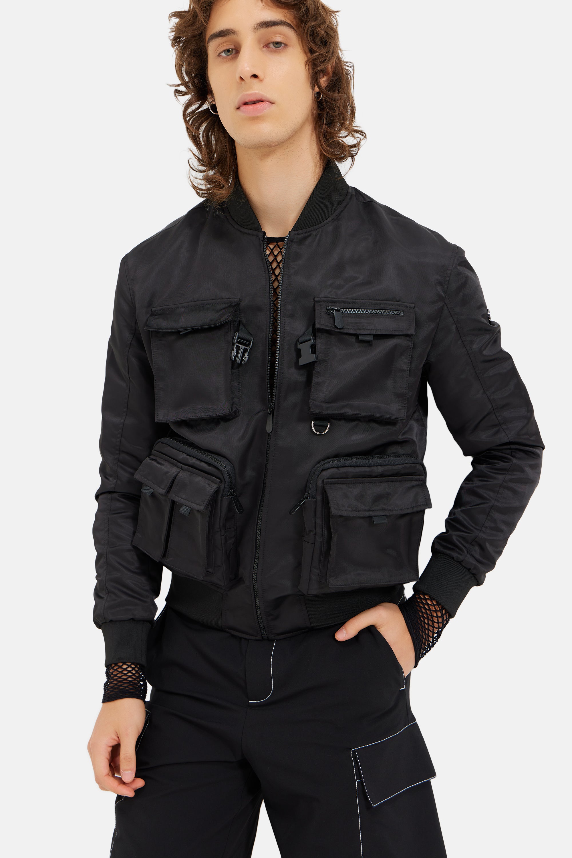 Amare - Utility Nylon Bomber Jacket - Black