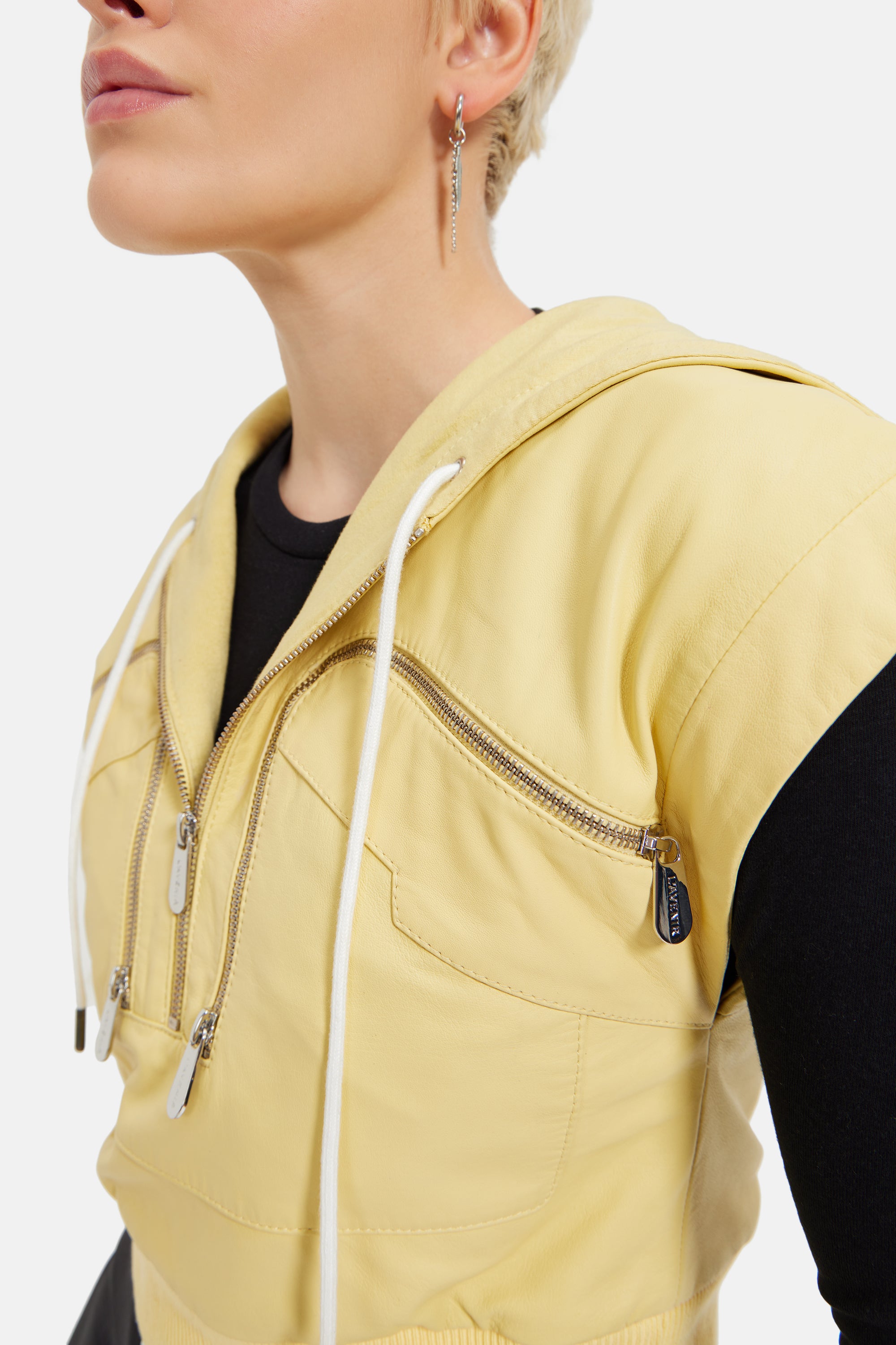 Zelda - Leather Hooded Gilet - Yellow